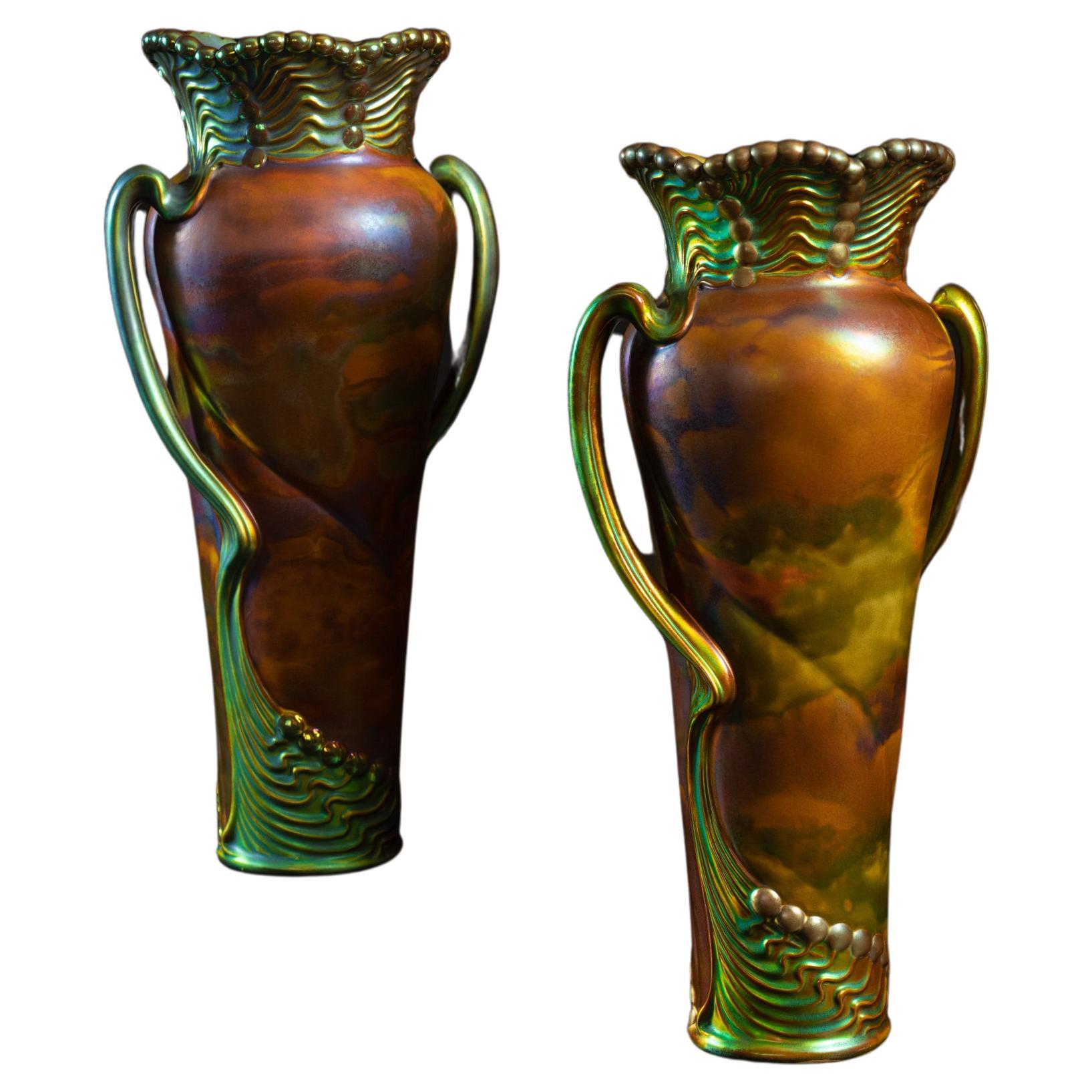 Pair of Secession Vases by Lajos Mack for Zsolnay For Sale