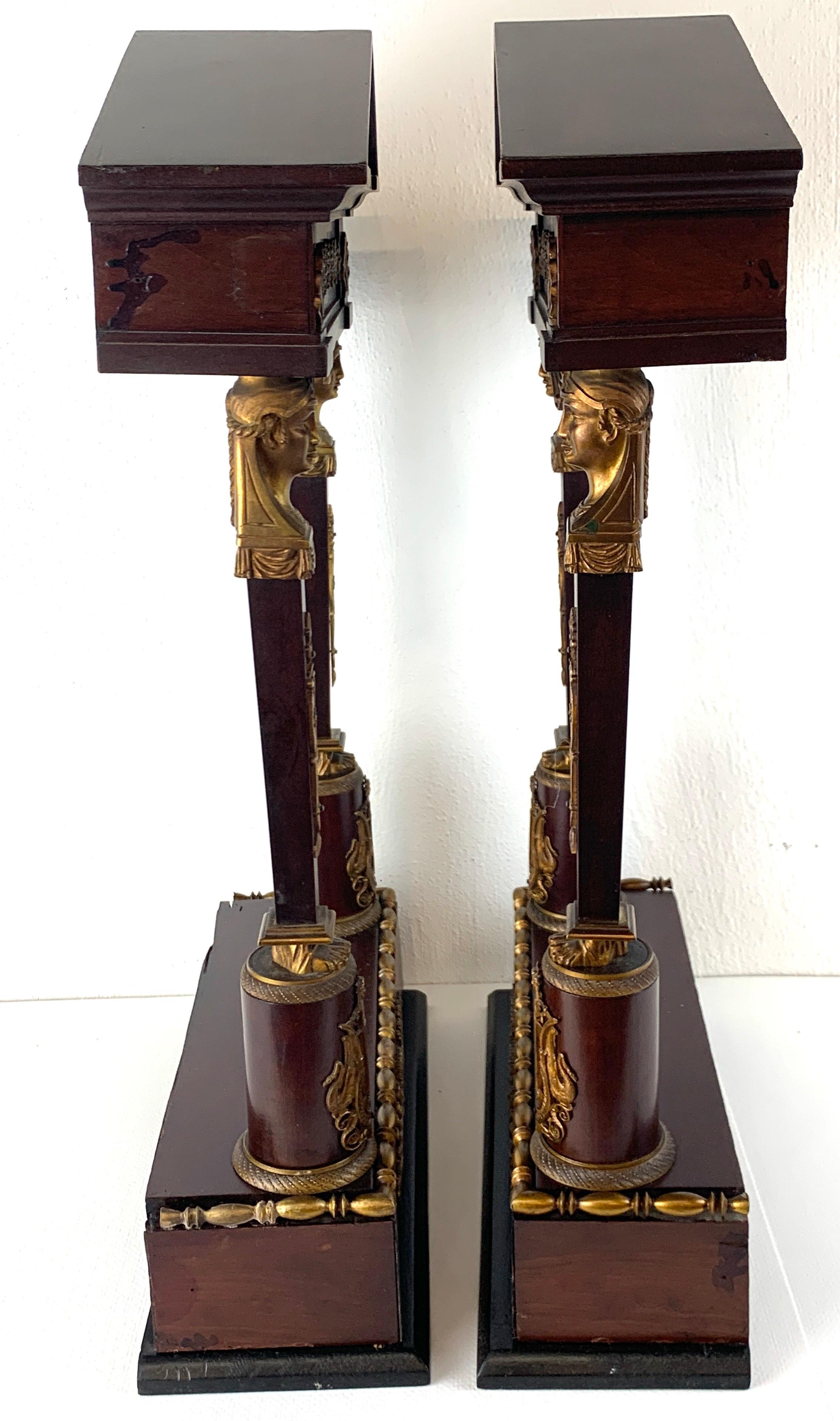 Empire Revival Pair of Second Empire Caryatid Wall Ormolu Mounted Wall Shelves For Sale