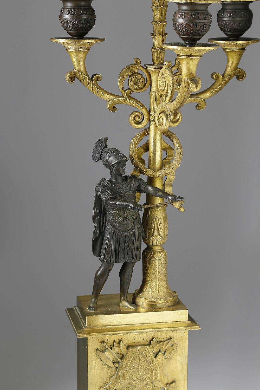 Mid-19th Century Pair of Second Empire French Gilt and Patinated Bronze Four-Light Candelabra 