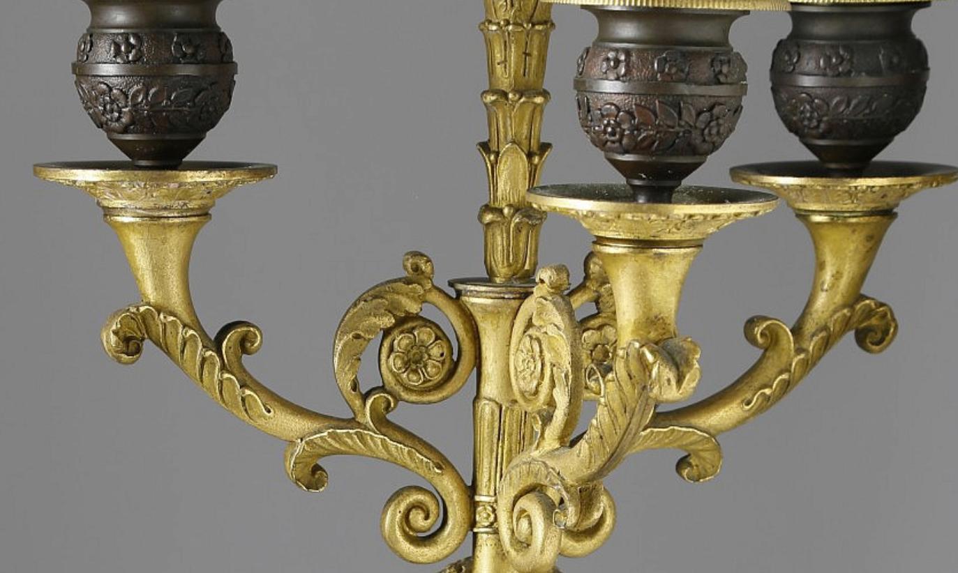 Pair of Second Empire French Gilt and Patinated Bronze Four-Light Candelabra  1