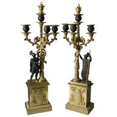 Antique Pair of Second Empire French Gilt and Patinated Bronze Four-Light Candelabra 