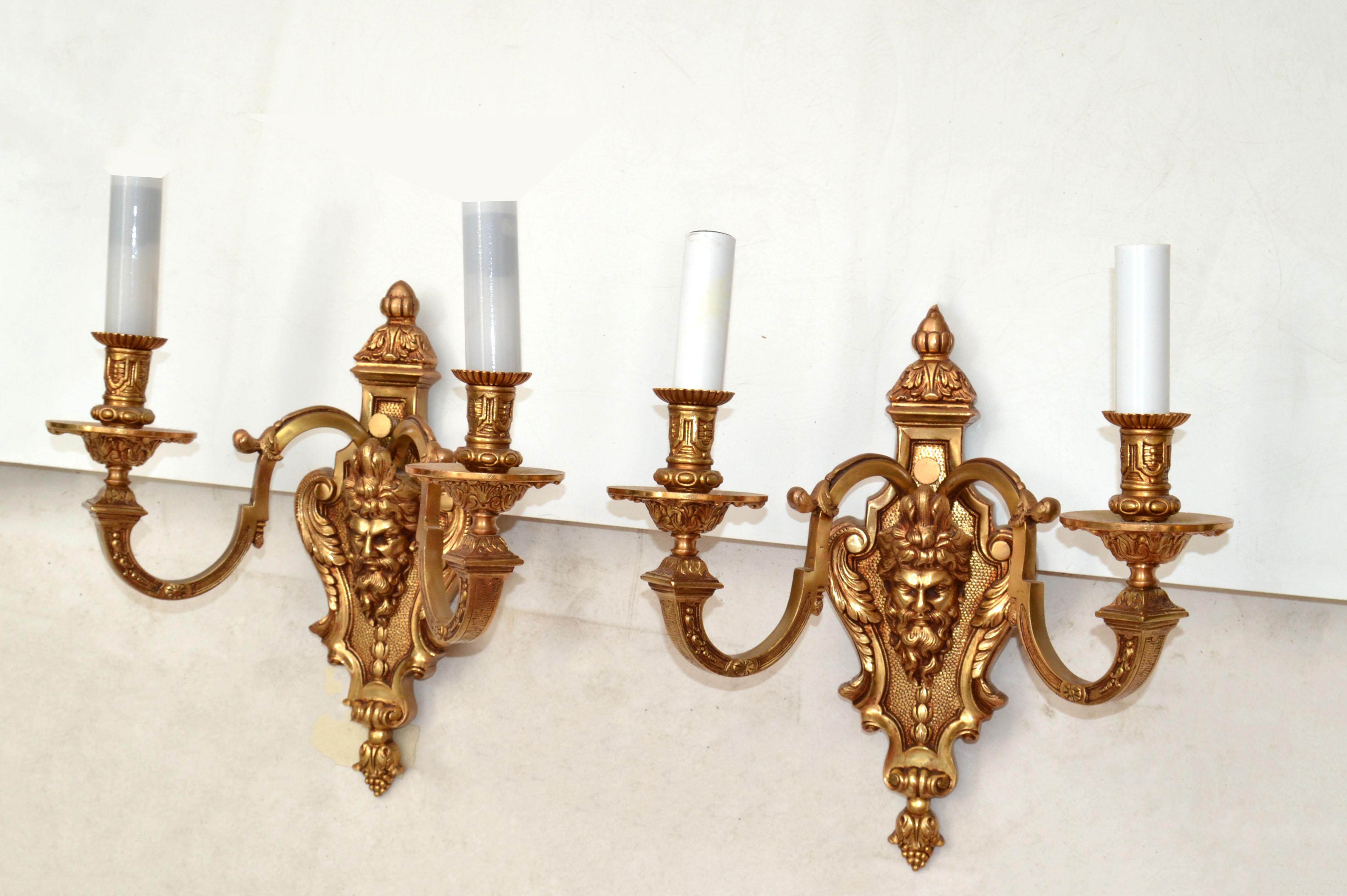 Pair of Second Empire Heavy 2 Light Bronze Sconces Wall Lights Late 19th Century For Sale 6