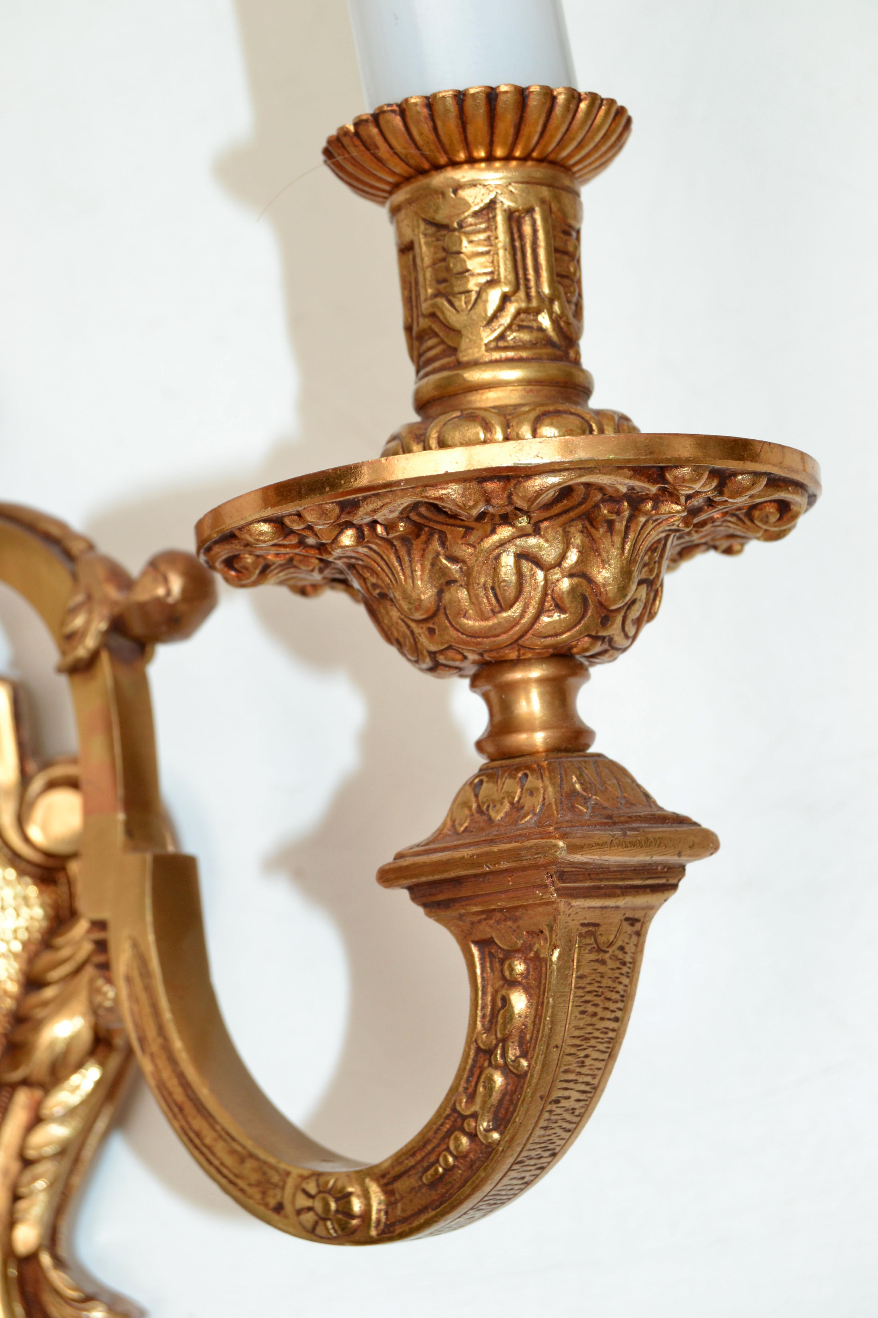 Pair of Second Empire Heavy 2 Light Bronze Sconces Wall Lights Late 19th Century For Sale 1