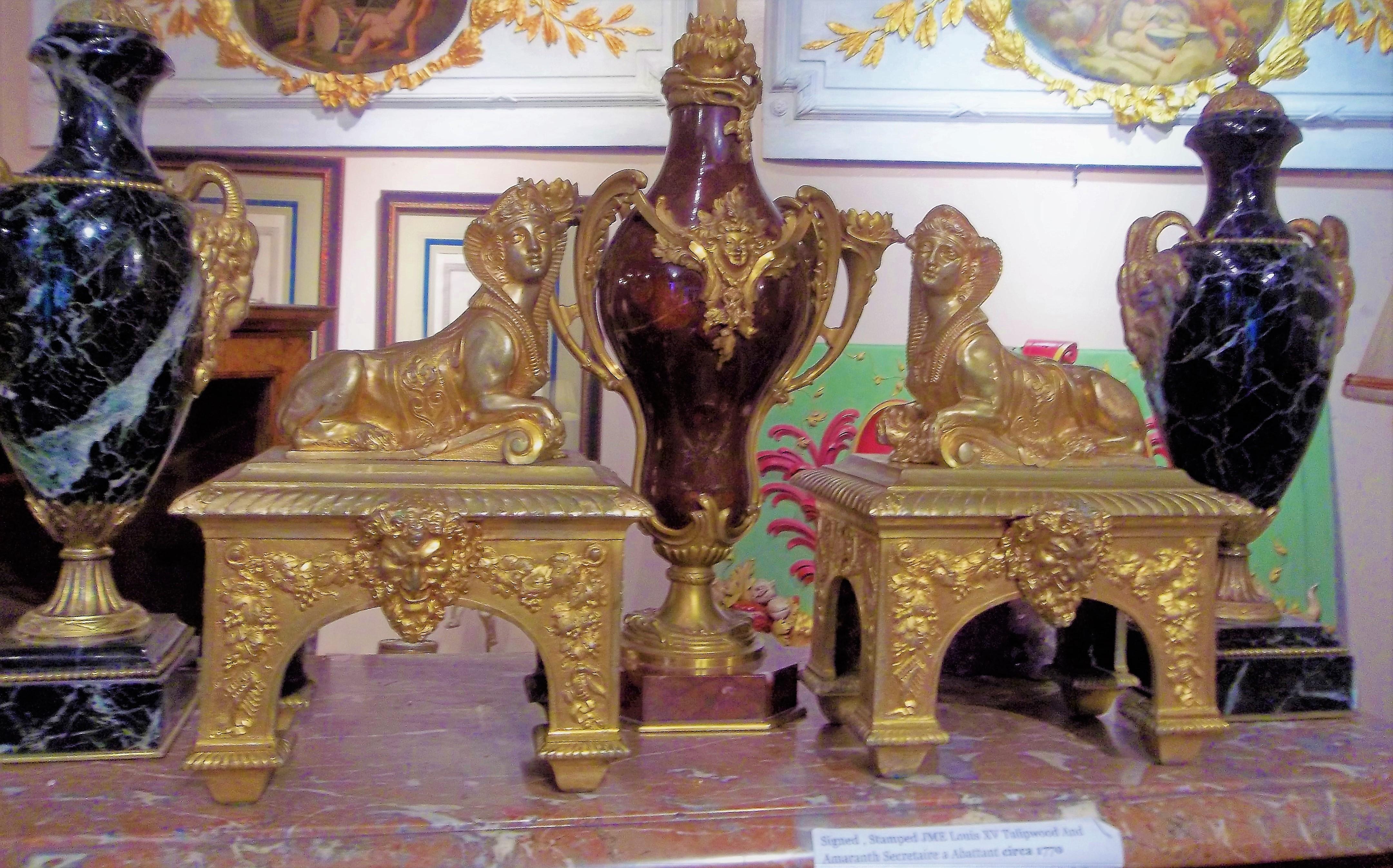 Pair of Second Empire Ormolu or Gilt Bronze Sphinx on Bacchus Mask Plinths 6
