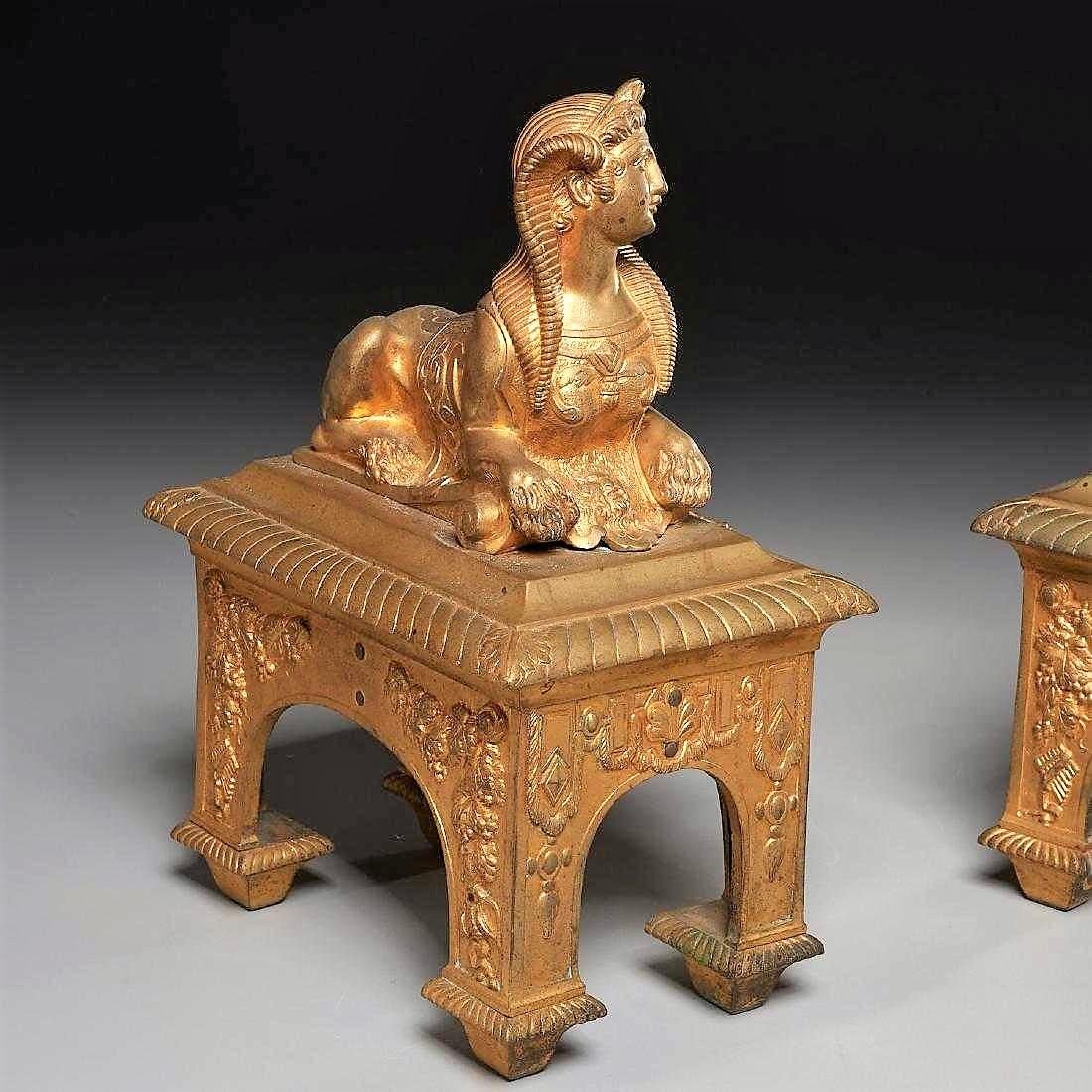 French Pair of Second Empire Ormolu or Gilt Bronze Sphinx on Bacchus Mask Plinths