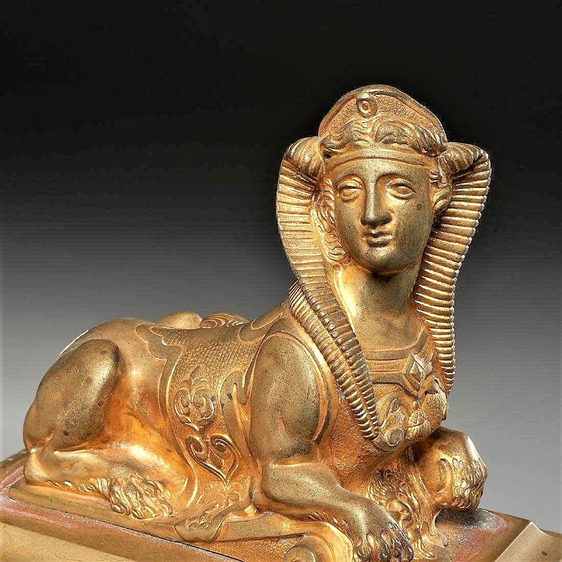 19th Century Pair of Second Empire Ormolu or Gilt Bronze Sphinx on Bacchus Mask Plinths