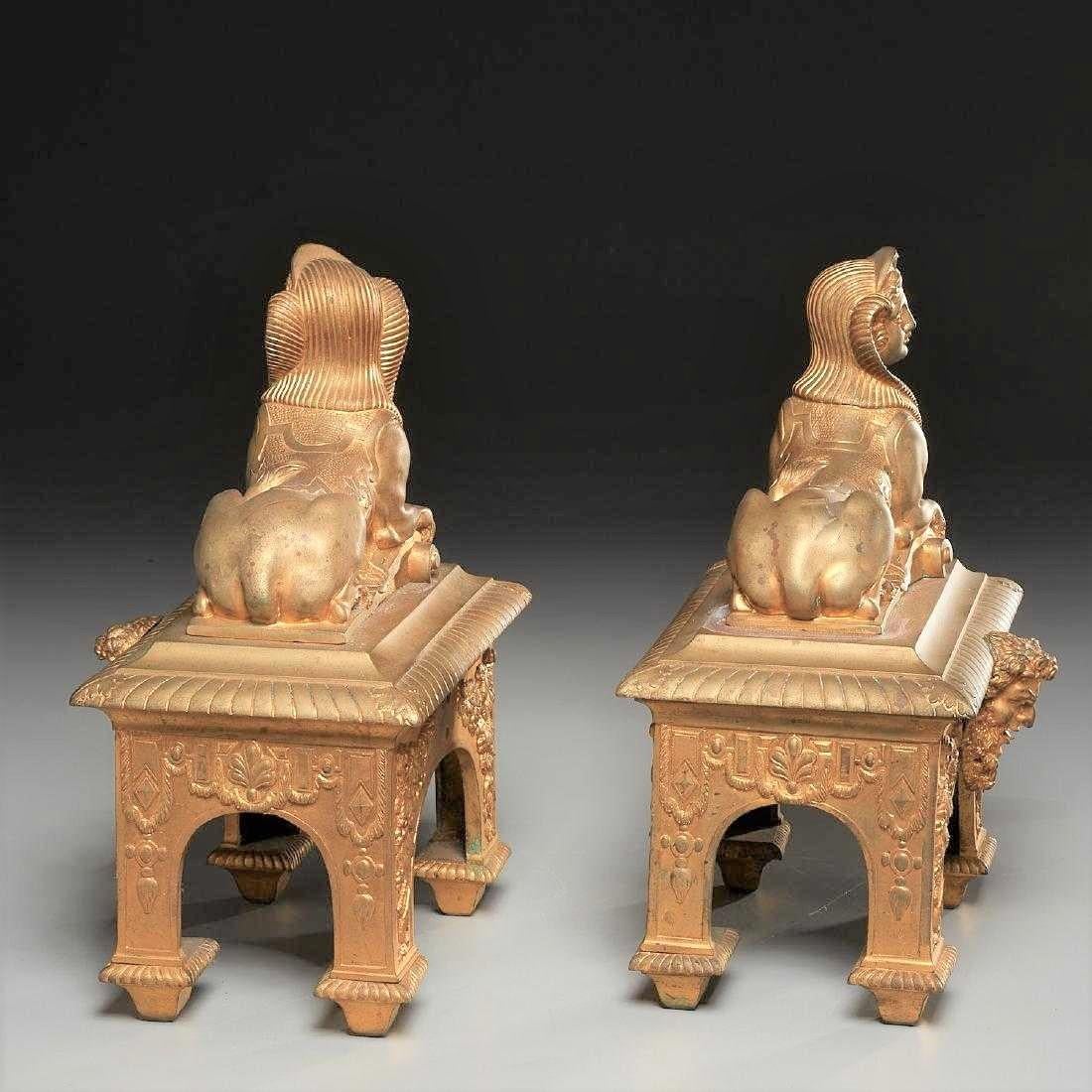 Pair of Second Empire Ormolu or Gilt Bronze Sphinx on Bacchus Mask Plinths 3