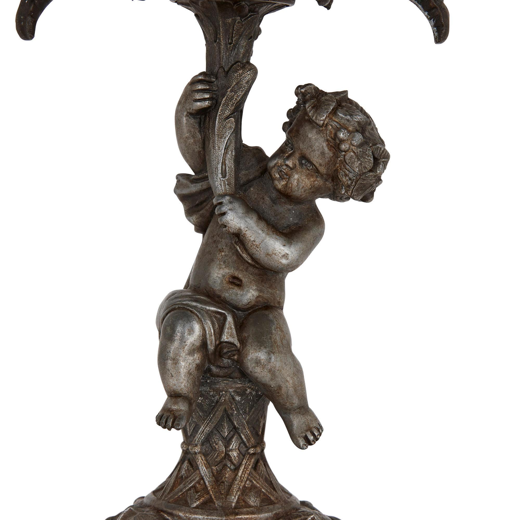 Patinated Pair of Second Empire Period Candelabra