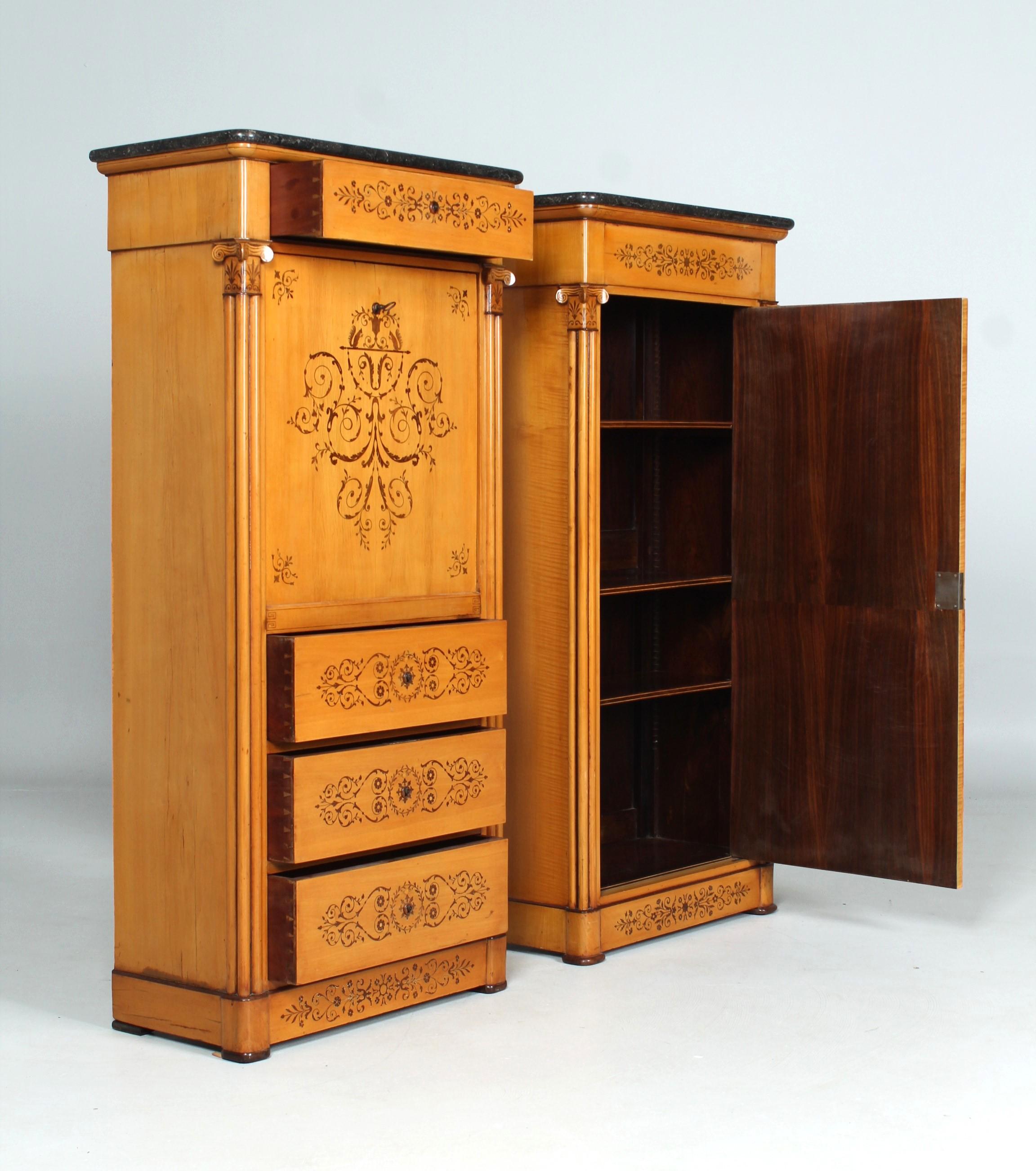 Pair of Secretaire and Cupboard, Epoche Charles X, France, circa 1830 For Sale 4