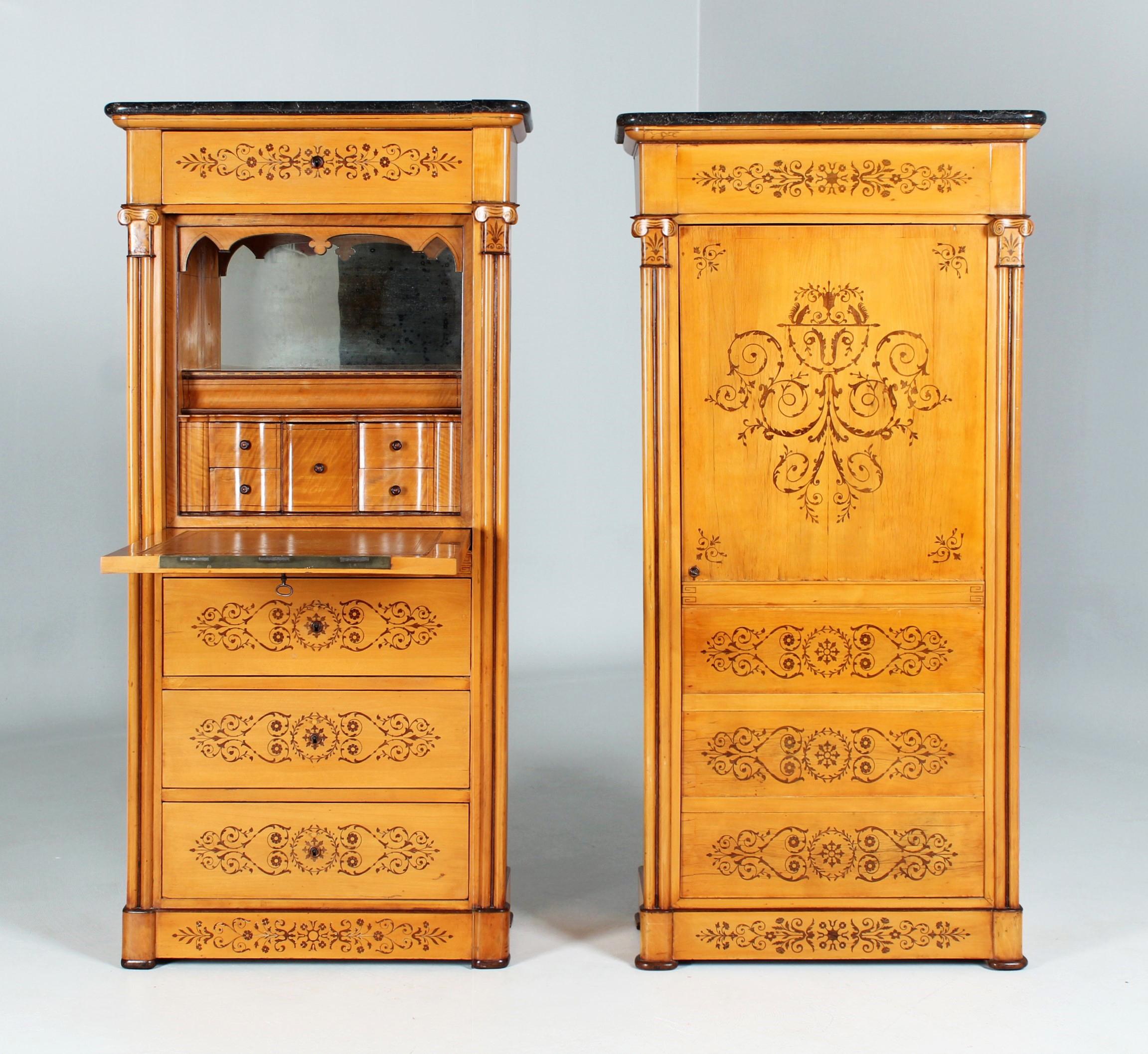 Rare pair of furniture - secretary and fronted cabinet

France
Maple, rosewood
Charles X around 1830

Dimensions: H x W x D: 135 x 66 x 33 cm

Description:
Extremely rare pair of furniture in impressively high craftsmanship quality.
When closed, we