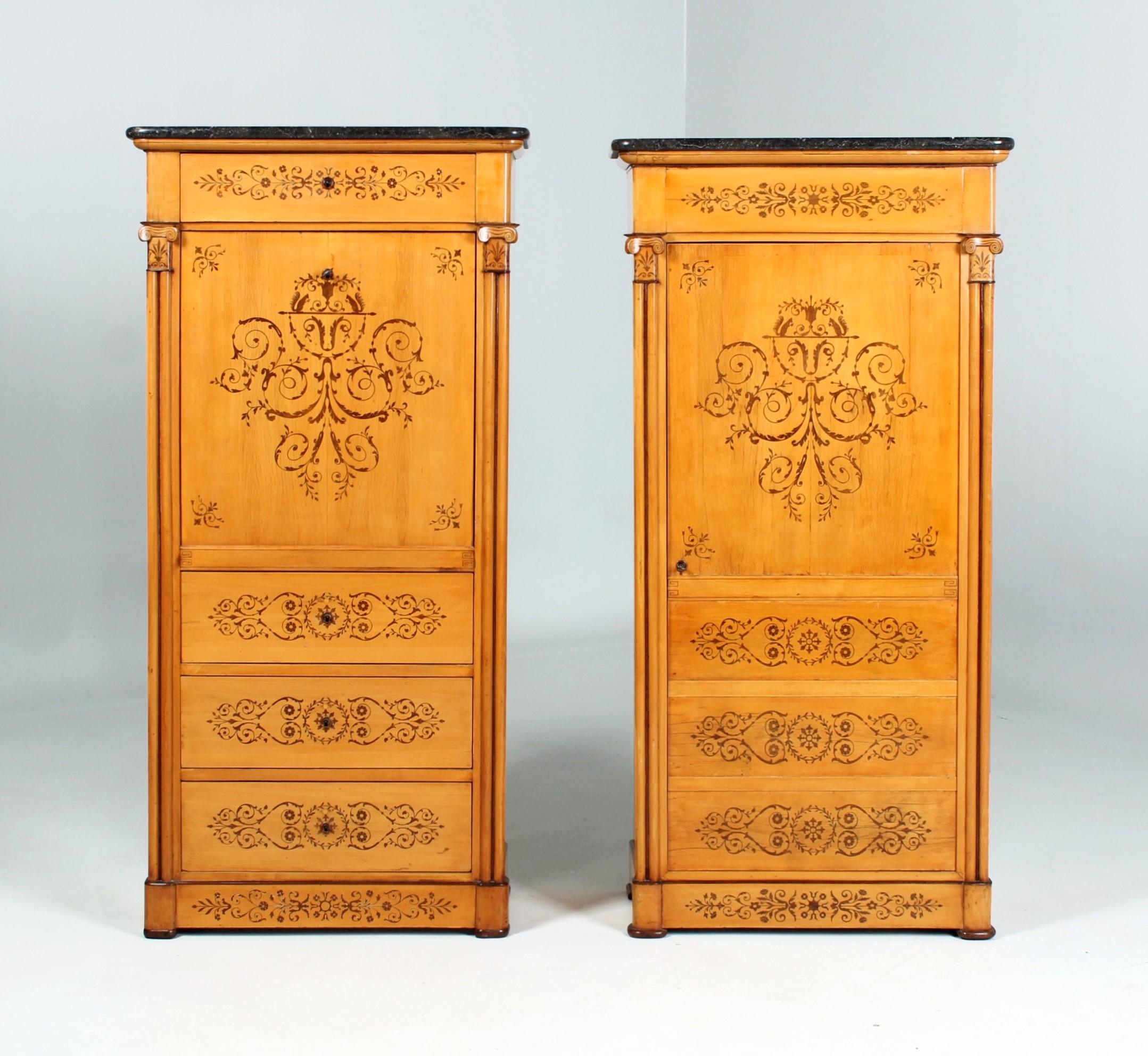 French Pair of Secretaire and Cupboard, Epoche Charles X, France, circa 1830 For Sale