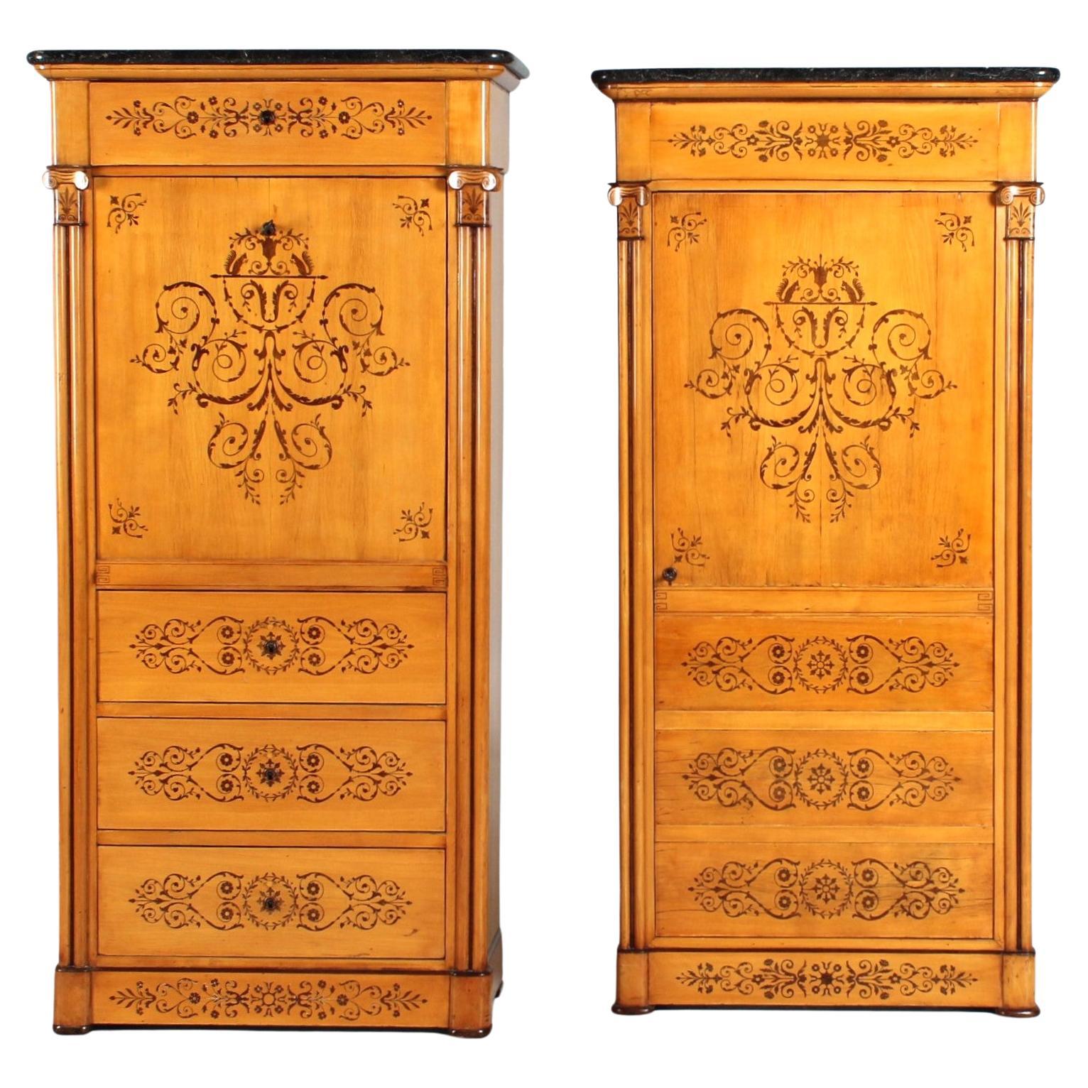 Pair of Secretaire and Cupboard, Epoche Charles X, France, circa 1830 For Sale