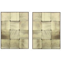 Pair of Sectional Wall Mirrors in Antiqued Glass