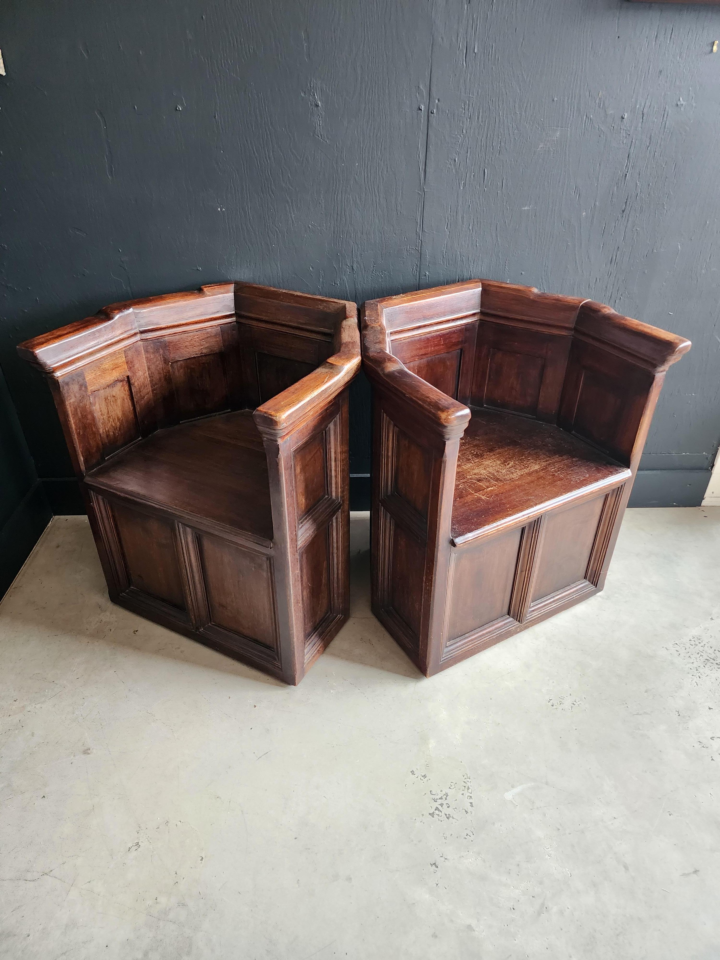 Pozzetto form, Florentine room chairs. 
Rare, hand-carved walnut Italian polygonal-shape chairs with 10 panel back segments. Original design from the 1400's. 
These are from Tuscany, circa 1820 and in excellent condition.
Please contact me with your