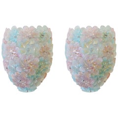 Pair of Seguso 1960s Murano Glass Flowers Wall lamps