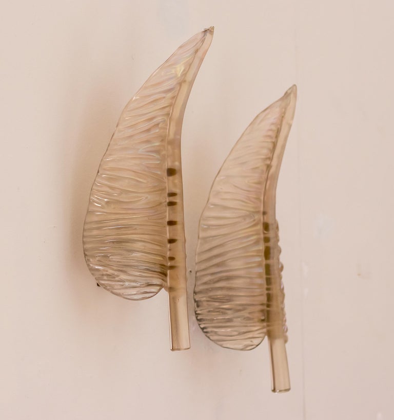 Pair of Seguso Feather Sconces In Excellent Condition For Sale In Dronten, NL