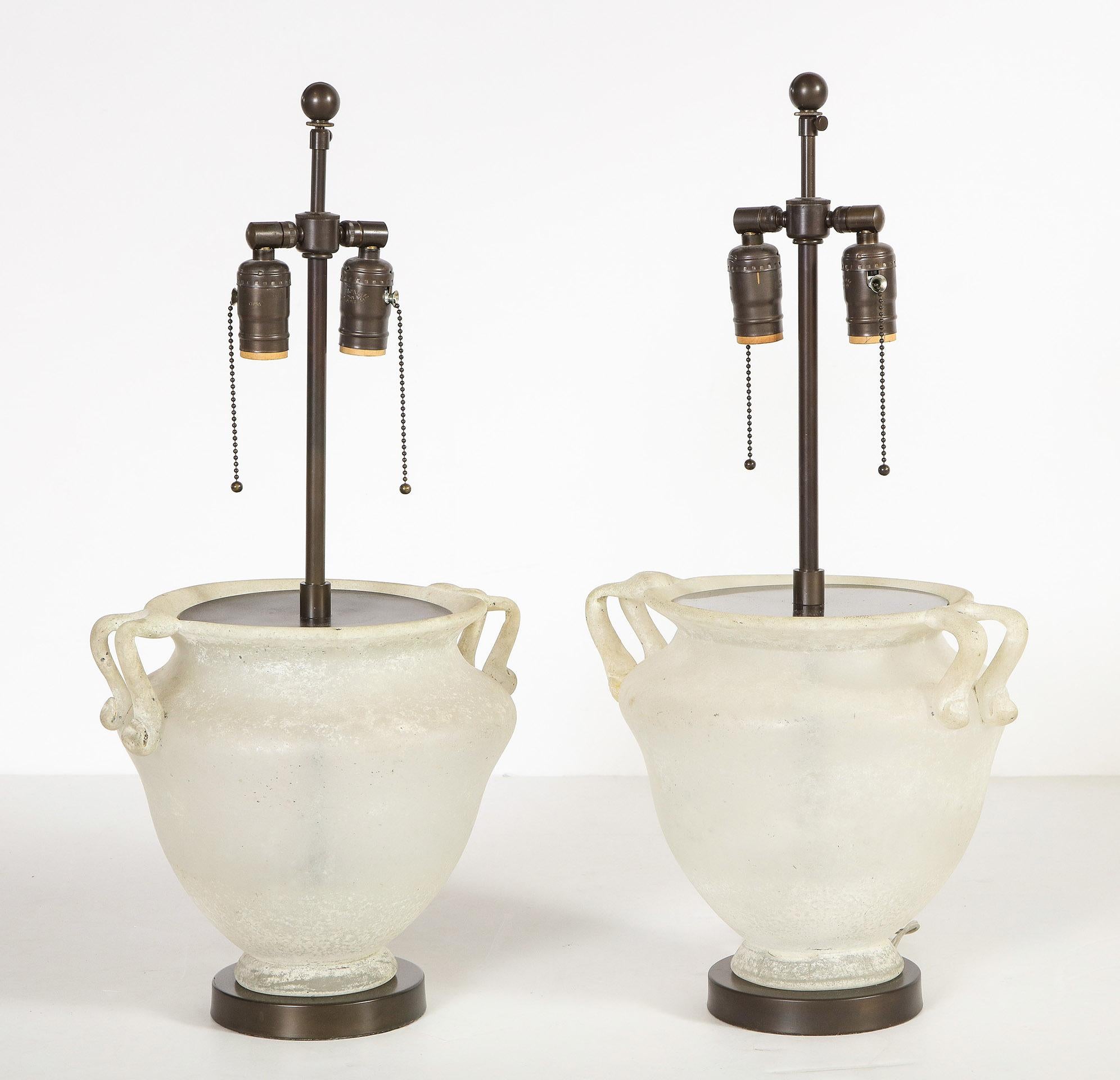 Pair of Seguso Glass Lamps 1