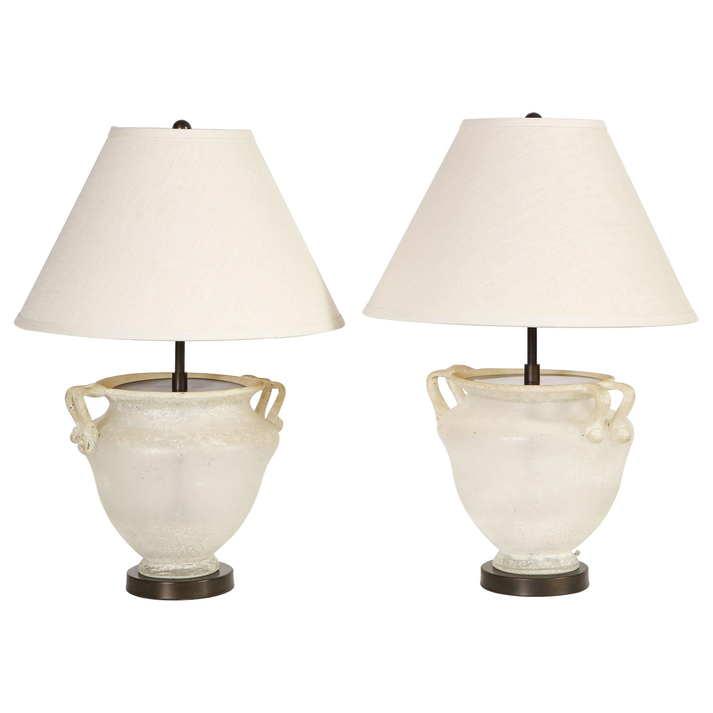 Pair of Seguso Glass Lamps