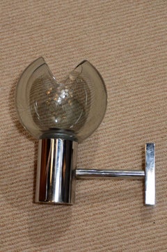 Pair of Seguso Grey Glass and Chrome Sconces