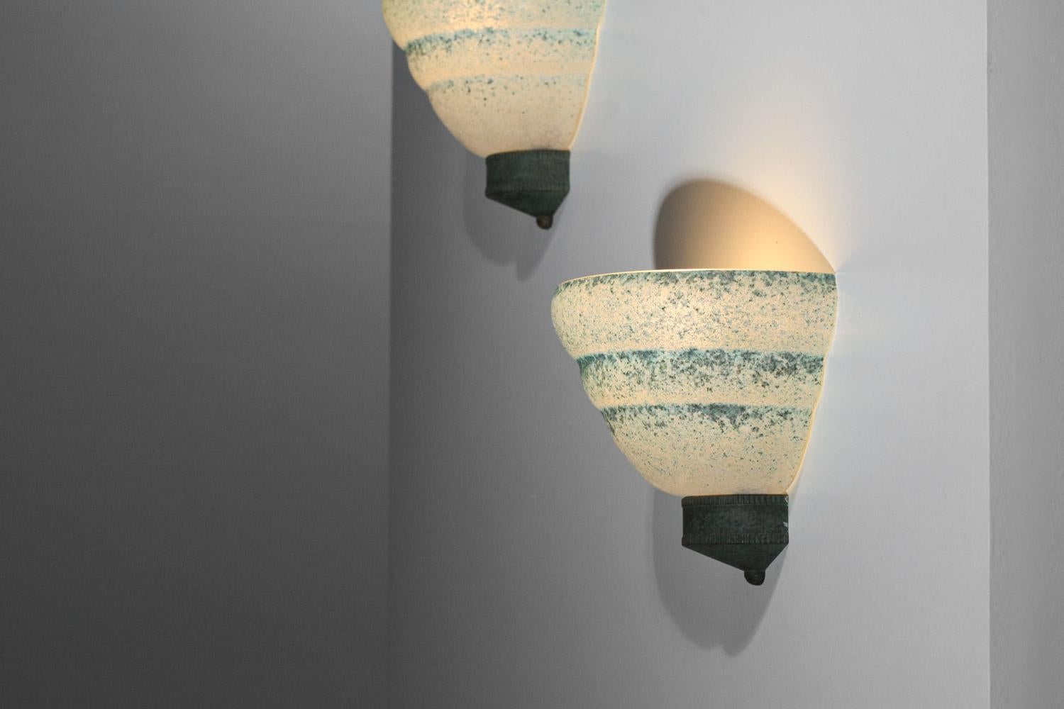 pair of Seguso Italian sconces in granite glass from the 60's 1