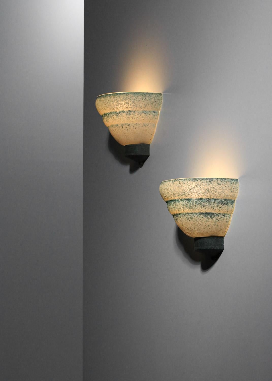 pair of Seguso Italian sconces in granite glass from the 60's 3