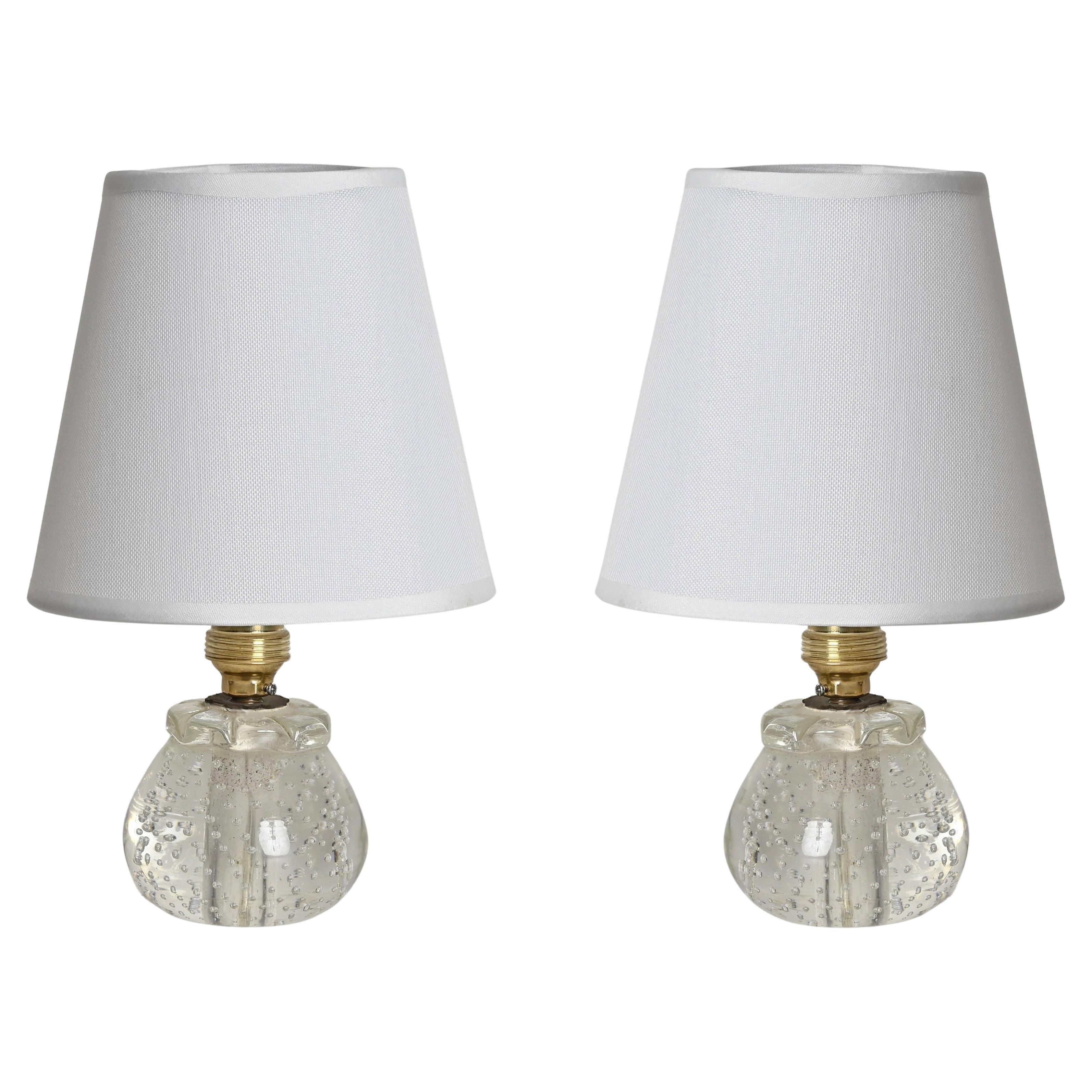 Pair of Seguso Midcentury Bullicante Murano Glass Ball Table Lamps, Italy 1950s