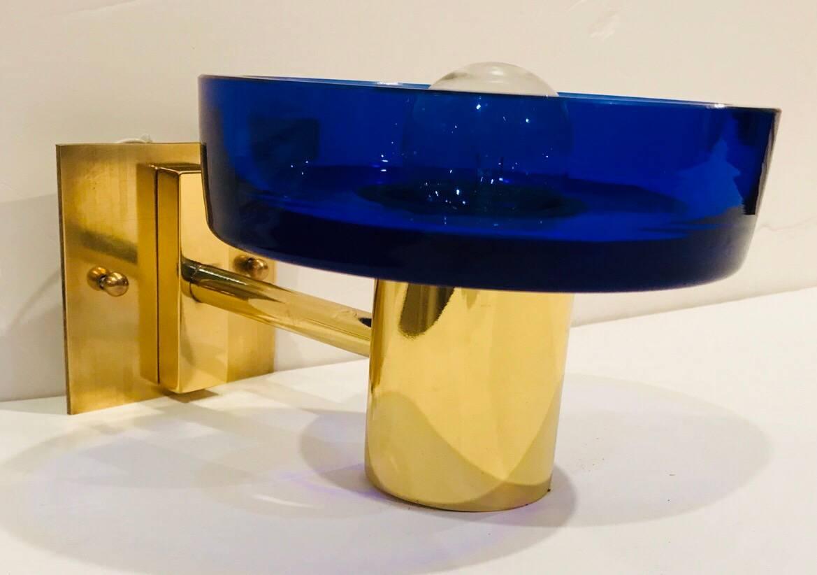 Brass Pair of Seguso Murano Glass 1960s Wall Lights