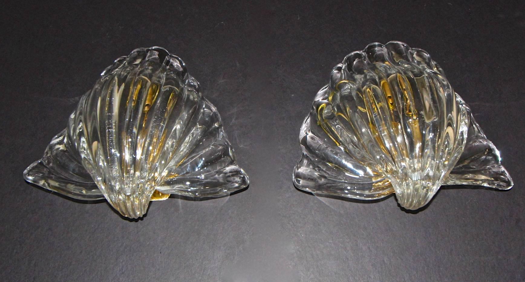 Brass Pair of Seguso Murano Glass 