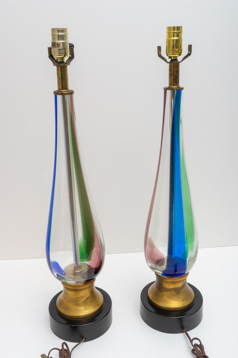 Mid-Century Modern Pair of Seguso Murano Glass Lamps for Marbro Lamps For Sale