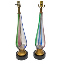 Pair of Seguso Murano Glass Lamps for Marbro Lamps