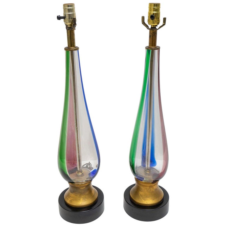Pair of Seguso Murano Glass Lamps for Marbro Lamps For Sale