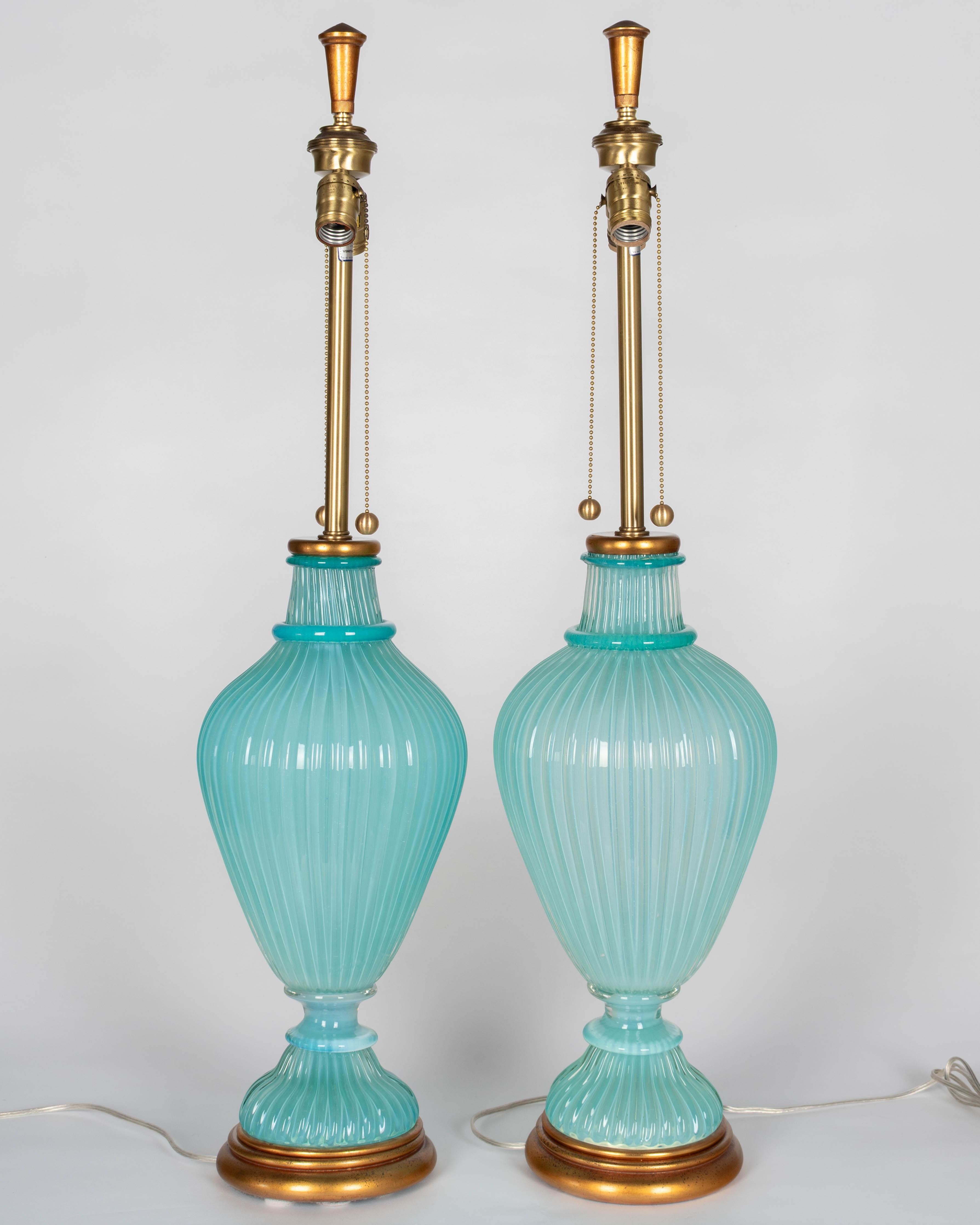 Paar Seguso Murano Glas Marbro Lampen (Moderne der Mitte des Jahrhunderts) im Angebot