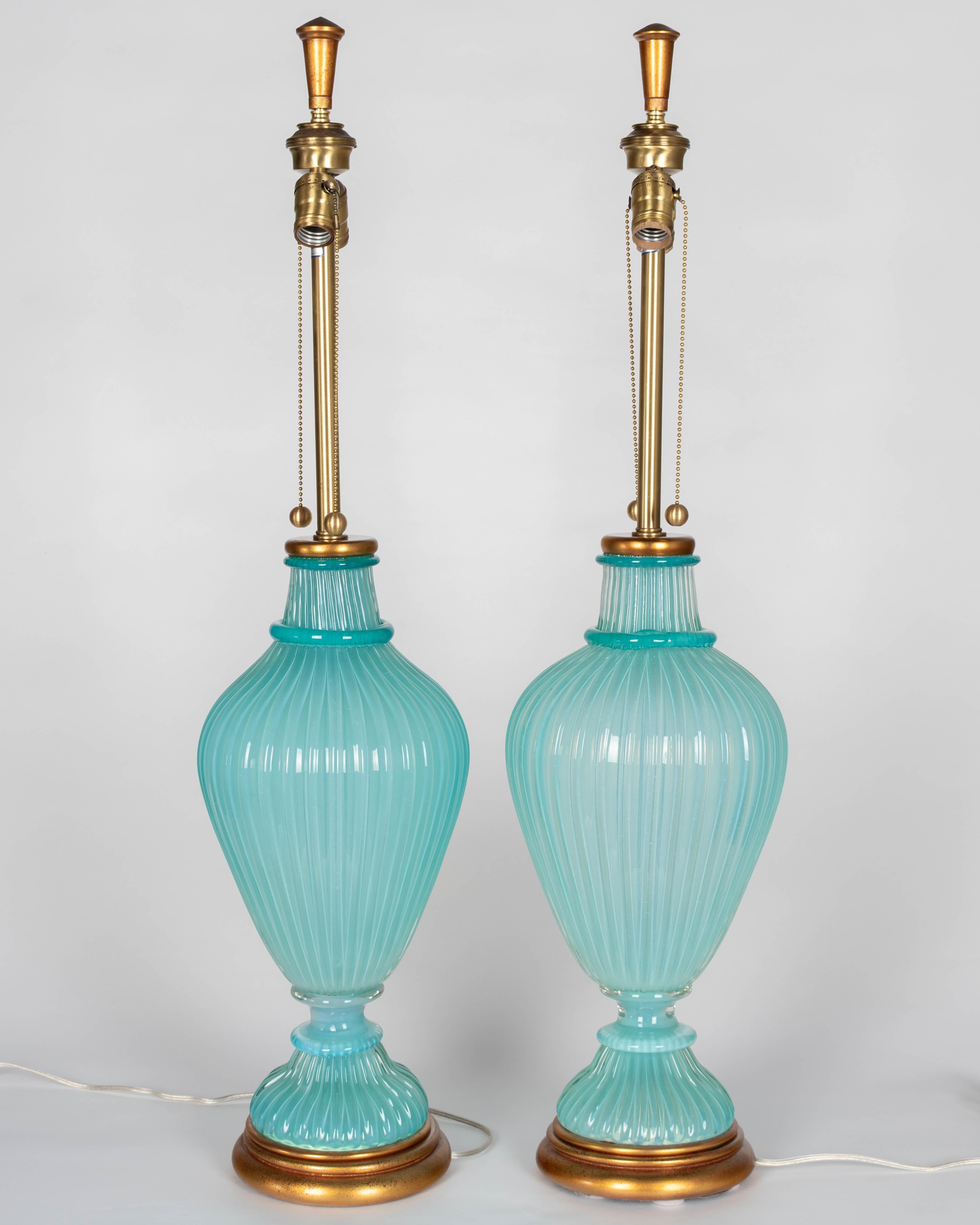 Paar Seguso Murano Glas Marbro Lampen (Italienisch) im Angebot