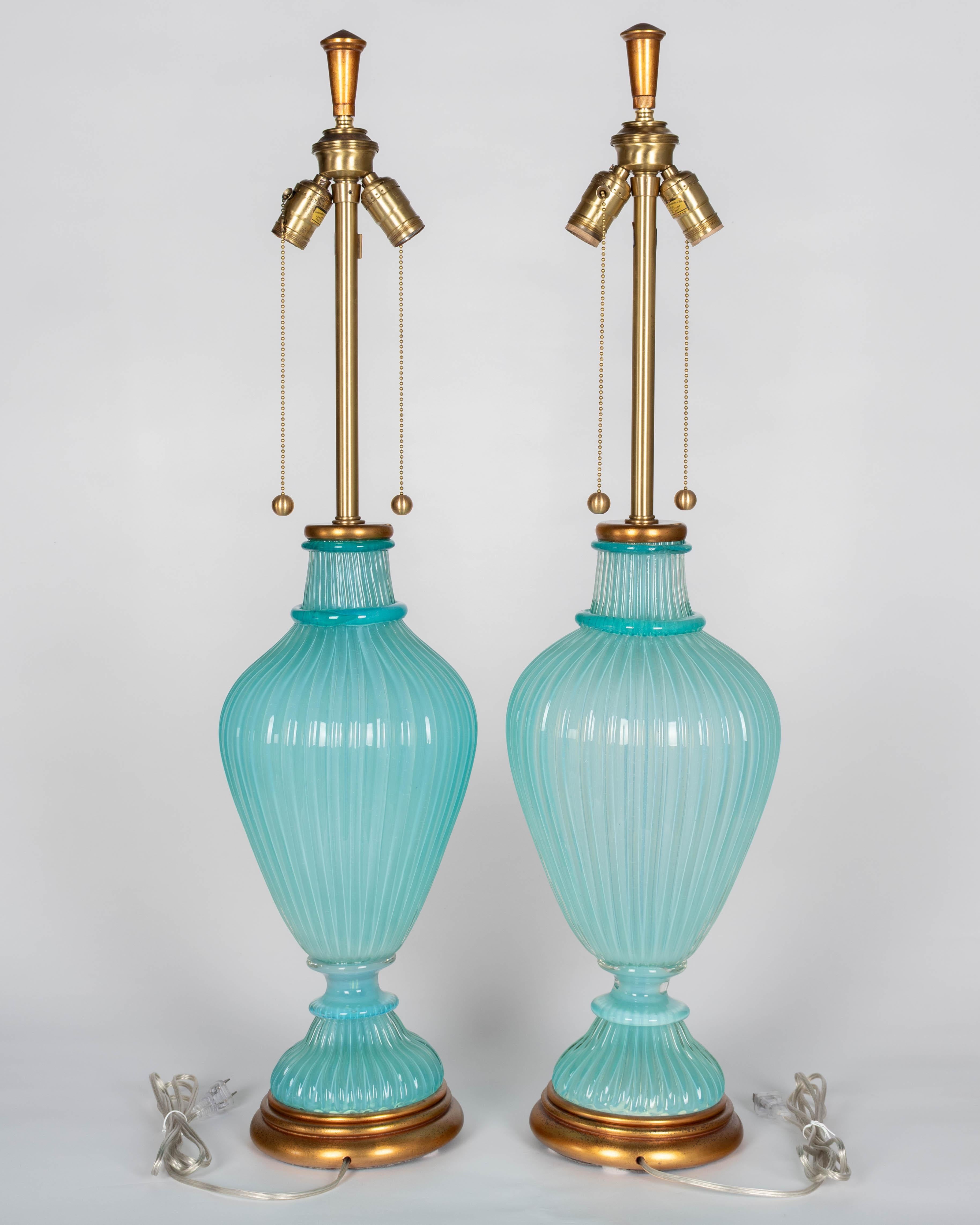 Paar Seguso Murano Glas Marbro Lampen (Handgefertigt) im Angebot