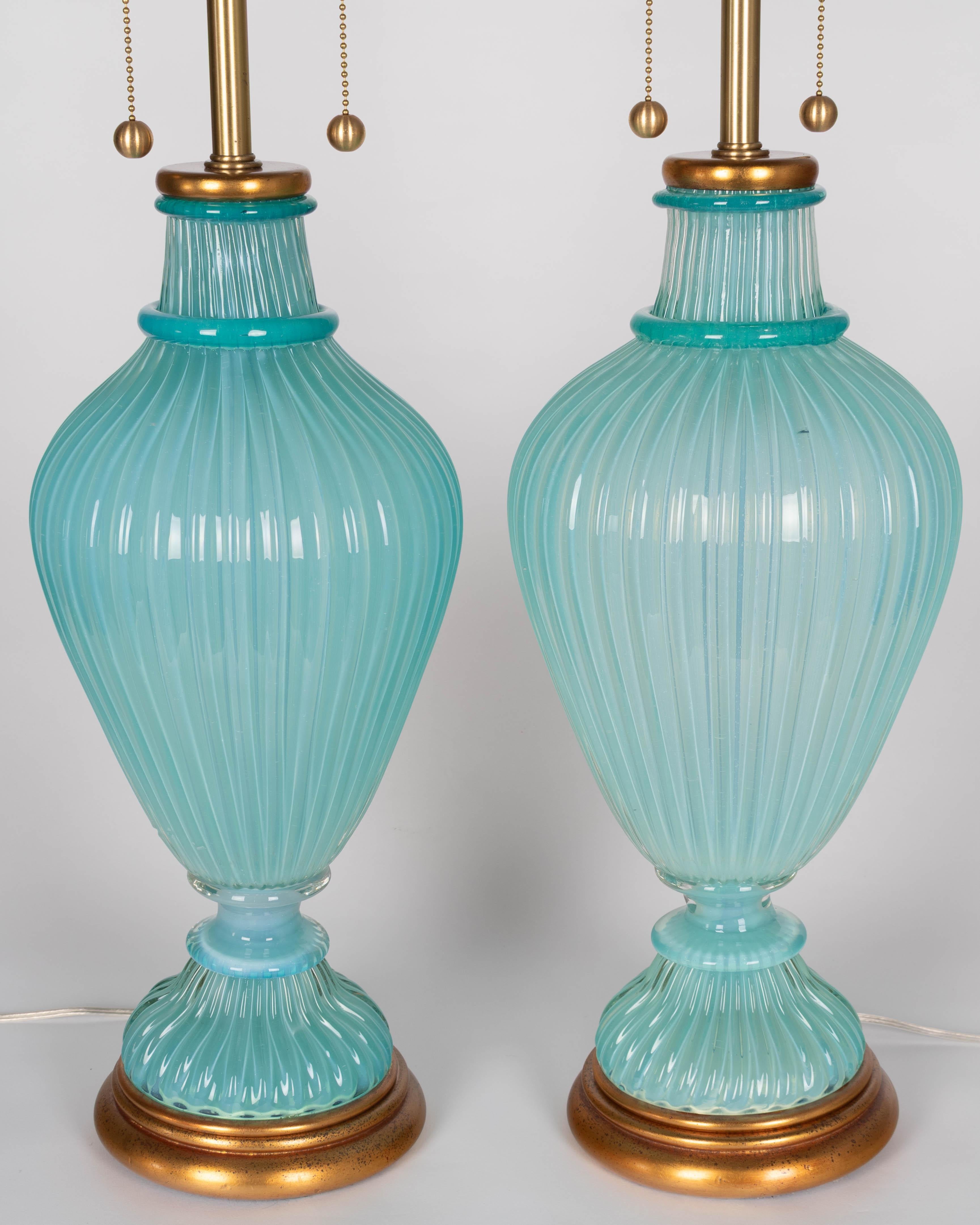 Paar Seguso Murano Glas Marbro Lampen im Angebot 1