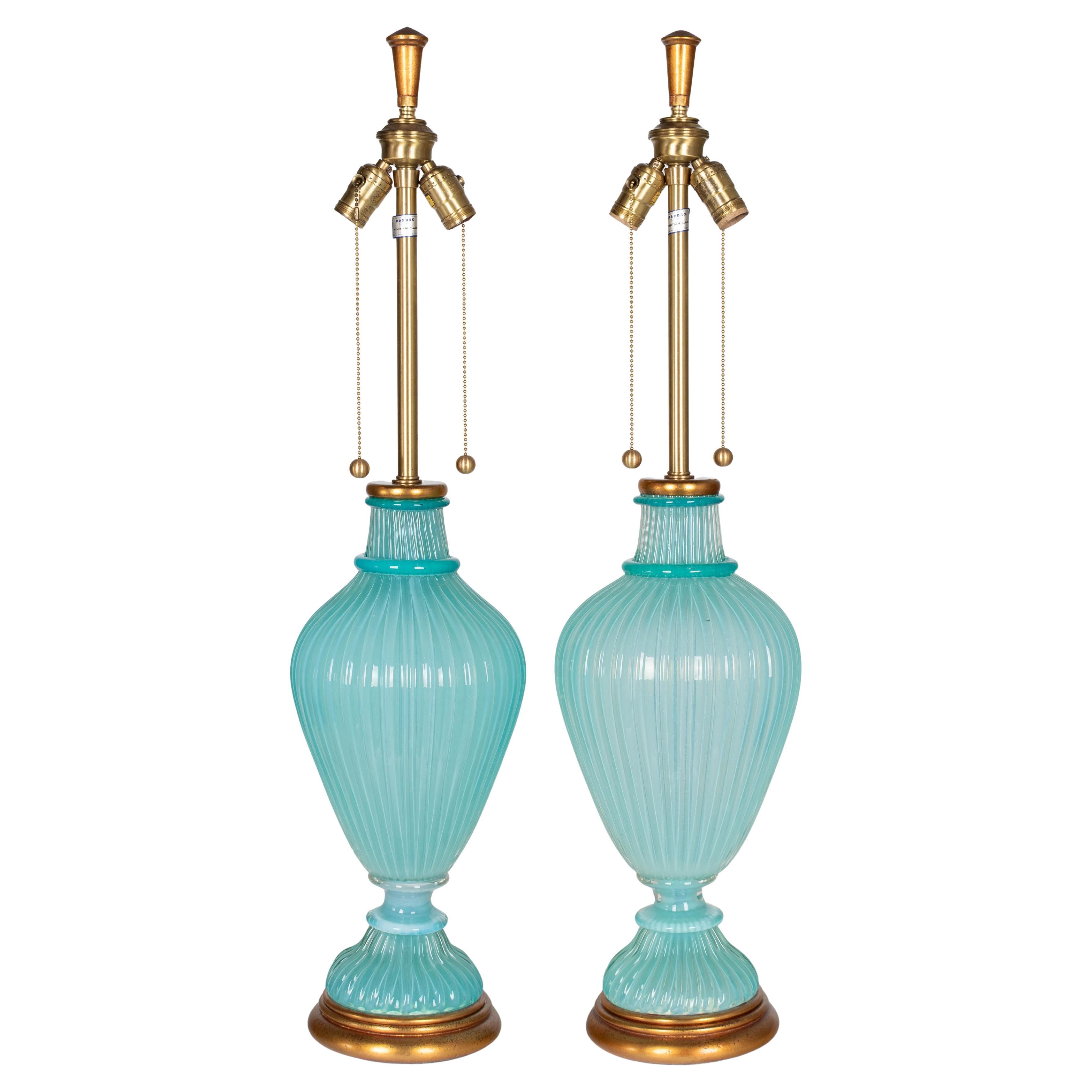 Pair of Seguso Murano Glass Marbro Lamps