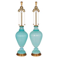 Pair of Seguso Murano Glass Marbro Lamps