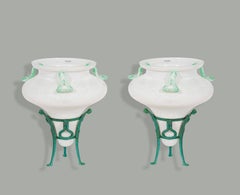 Pair of Seguso Murano Glass Vases in Figural Bronze-Finish Mounts, Italy, 1970