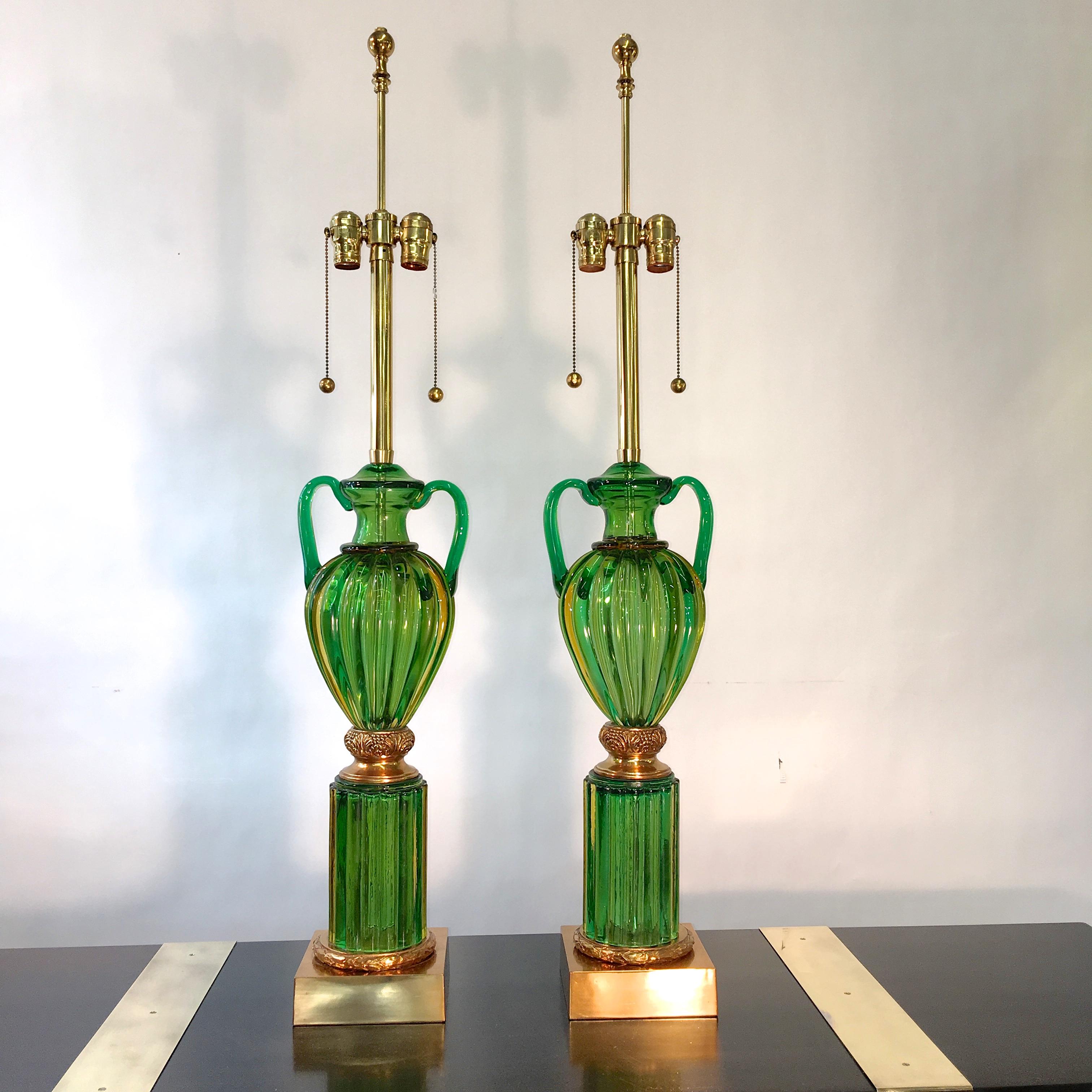 Pair of Seguso Murano Green Glass 