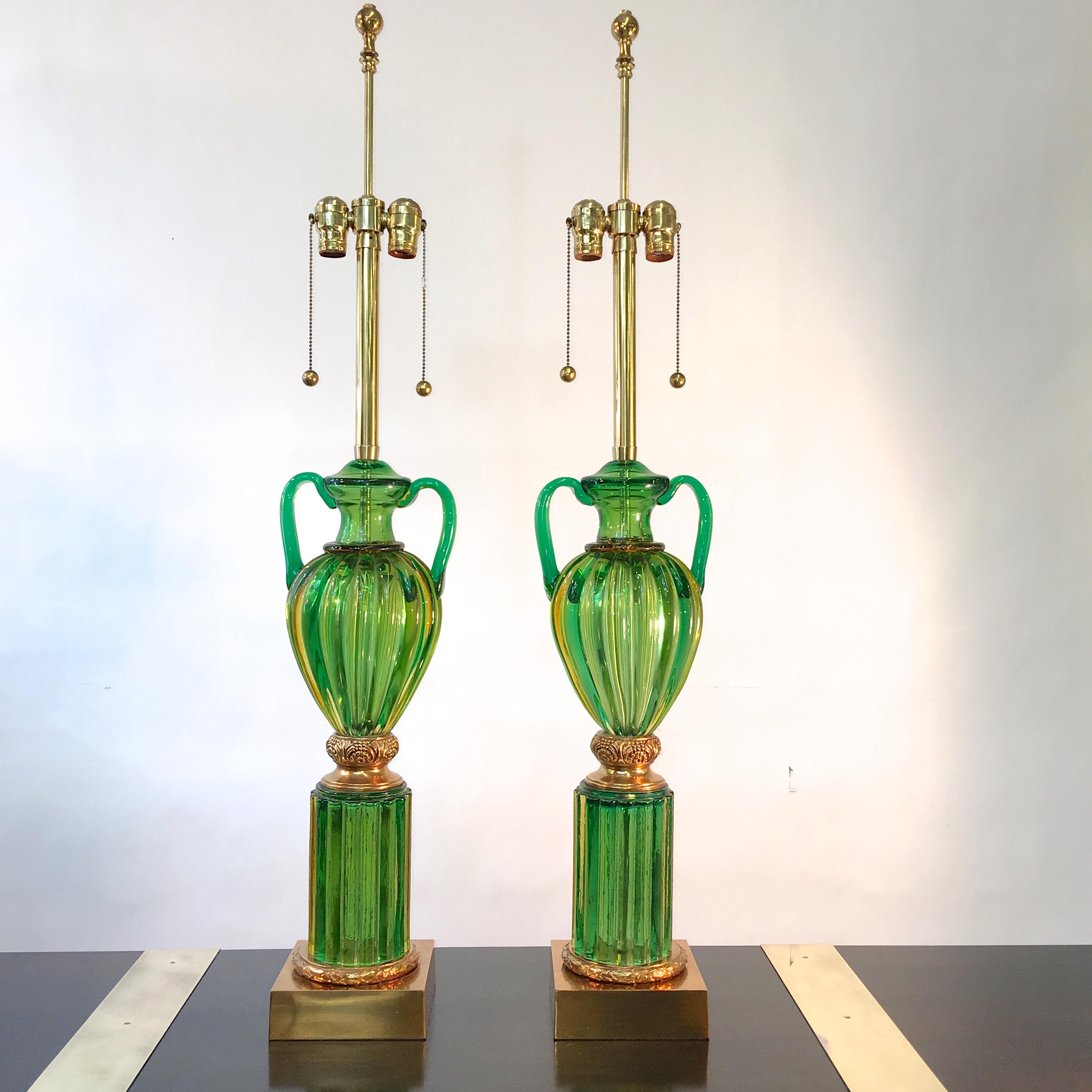 Pair of Seguso Murano Green Glass 