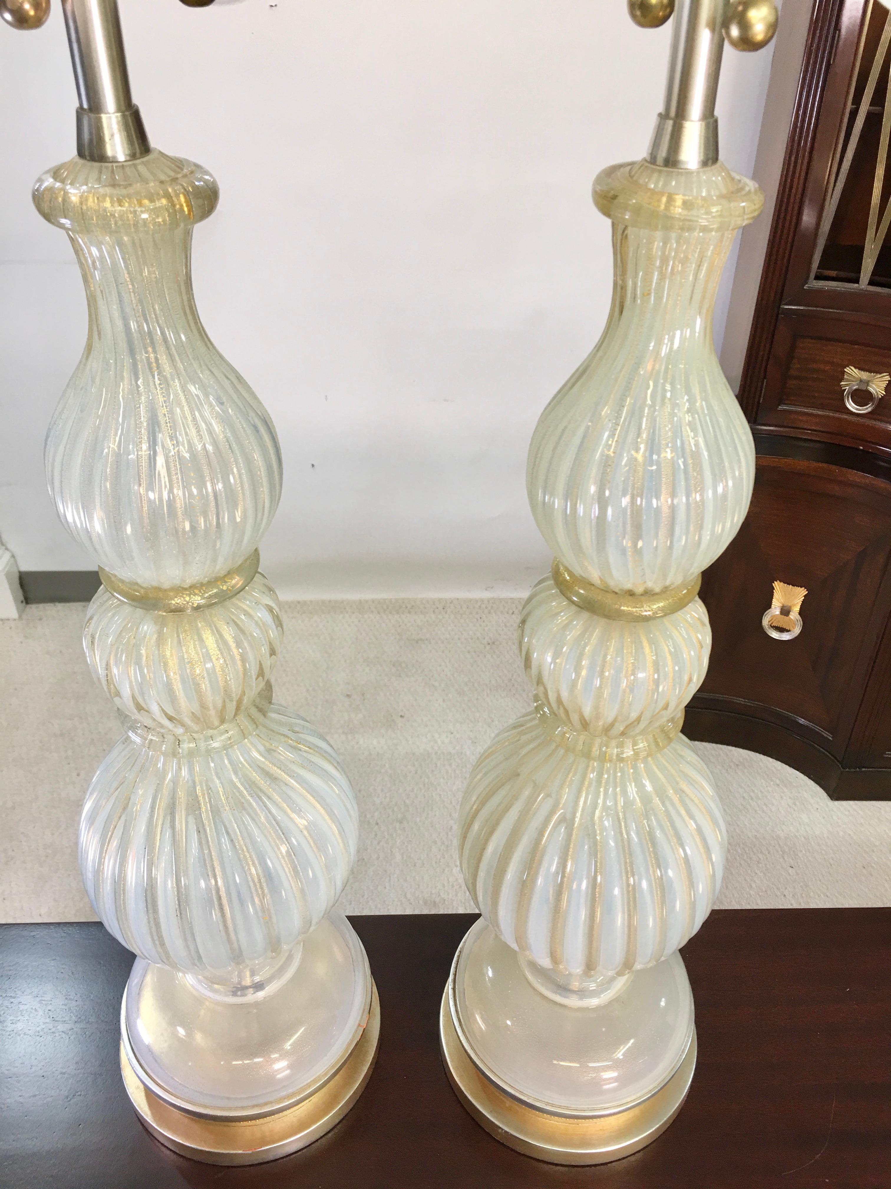 Pair of Seguso Murano Lamps by Marbro For Sale 3