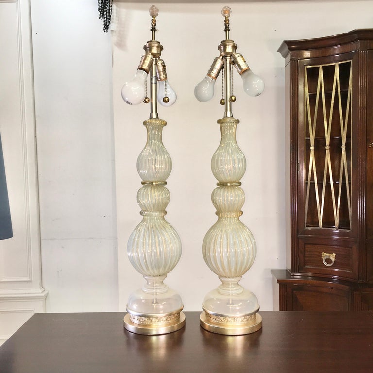 Italian Pair of Seguso Murano Lamps by Marbro For Sale
