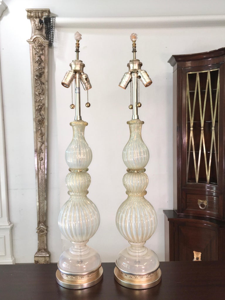 Pair of Seguso Murano Lamps by Marbro For Sale 5