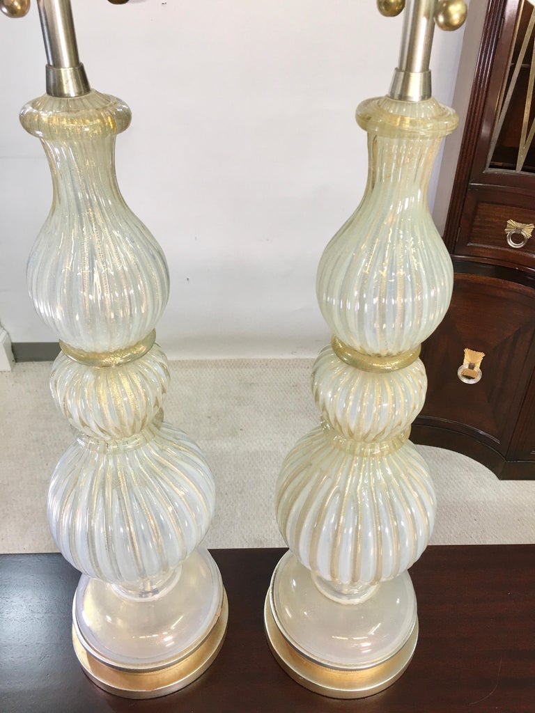 Pair of Seguso Murano Lamps by Marbro For Sale 4