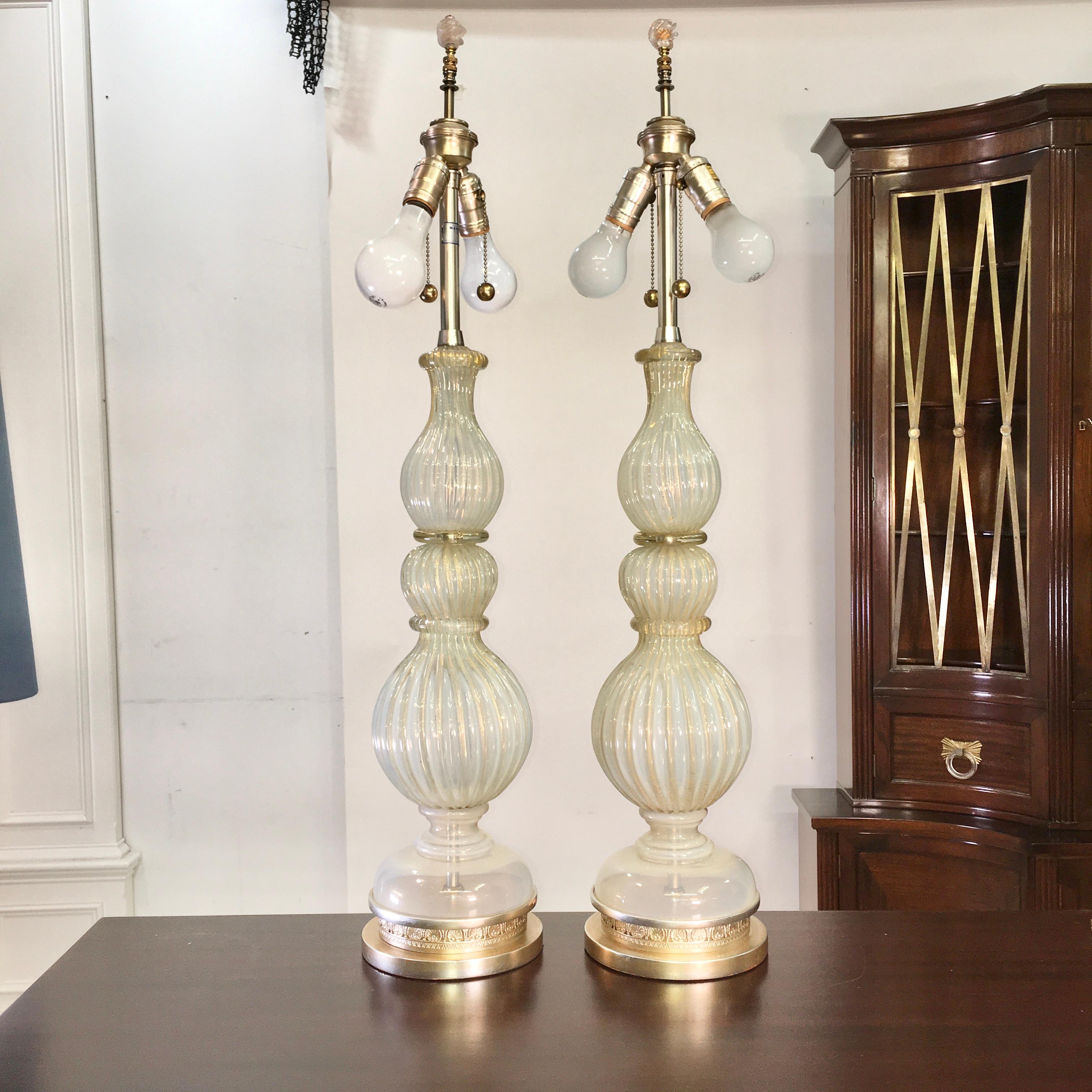 Mid-Century Modern Pair of Seguso Murano Lamps by Marbro For Sale