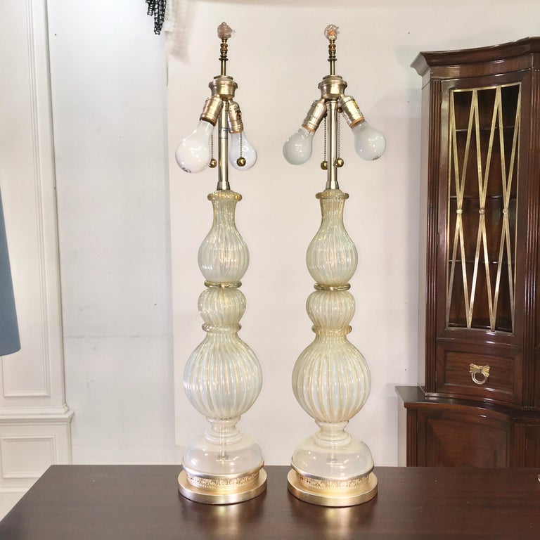 Italian Pair of Seguso Murano Lamps by Marbro For Sale