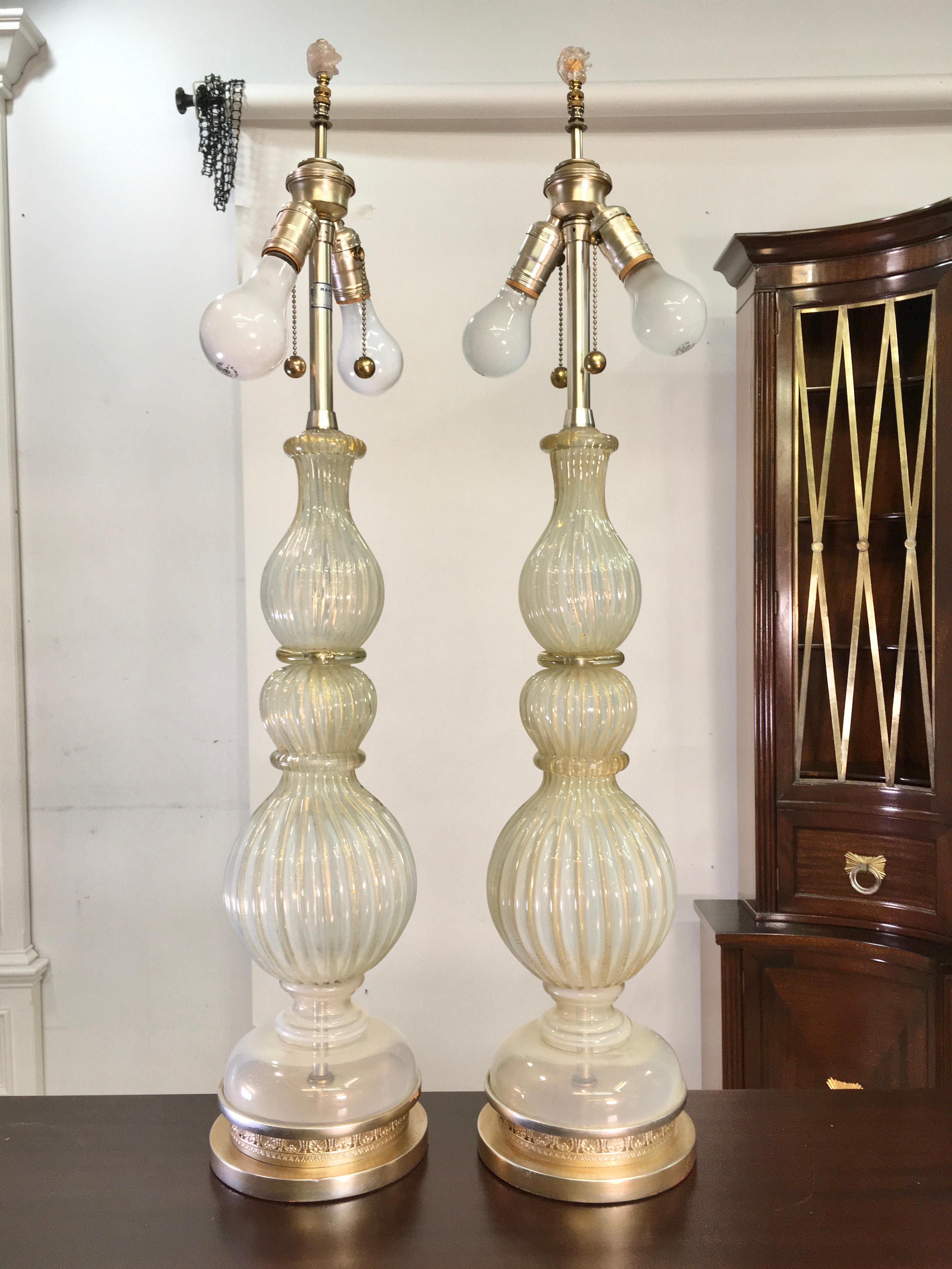 Pair of Seguso Murano Lamps by Marbro In Good Condition For Sale In Hanover, MA
