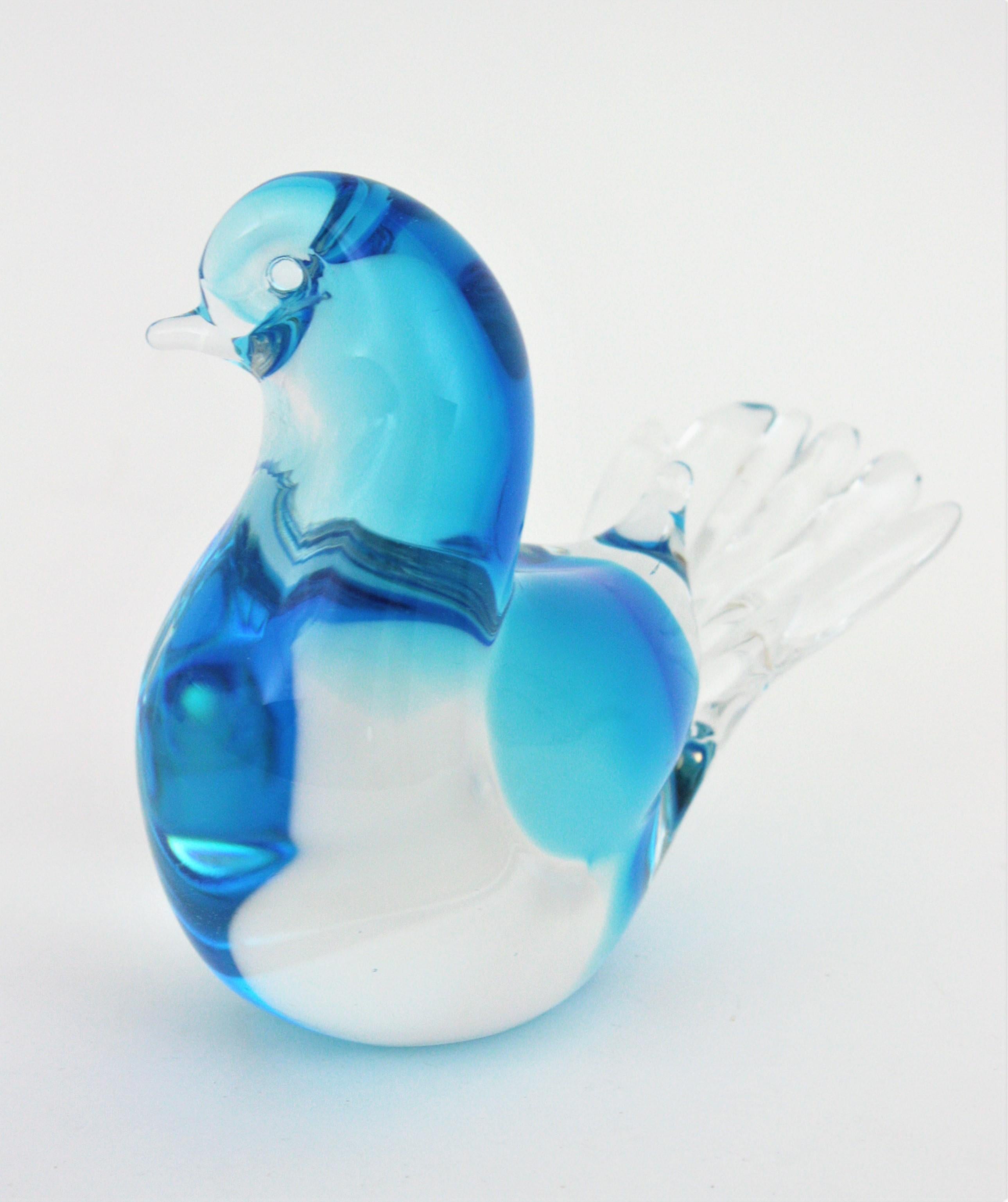 Pair of Seguso Murano Pink Blue Art Glass Bird Figure Paperweights, 1960s For Sale 2