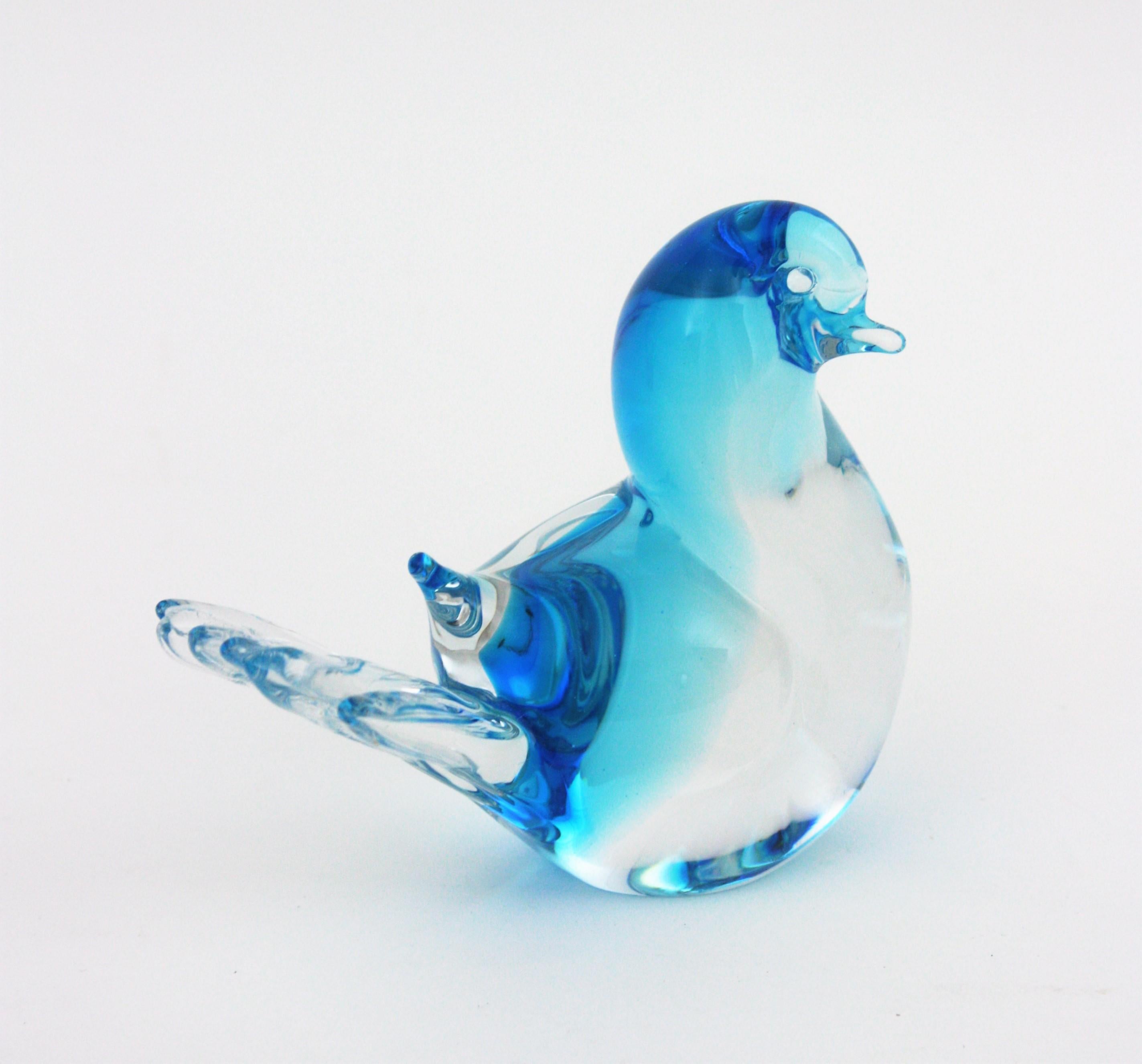Pair of Seguso Murano Pink Blue Art Glass Bird Figure Paperweights, 1960s For Sale 4