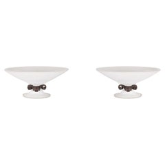 Paar Seguso Murano Scavo-Glasschalen mit Bronze-Rollen, Italien